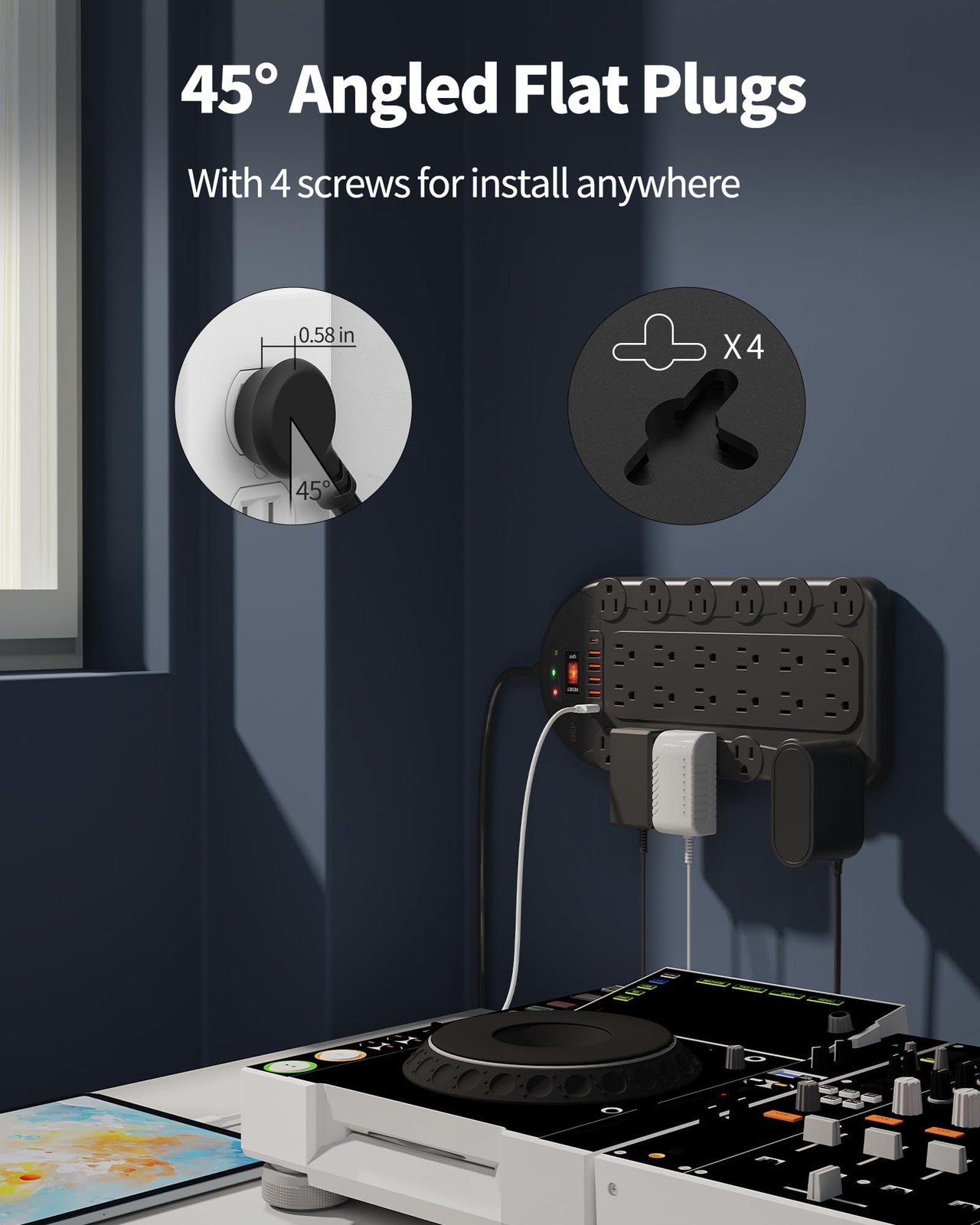 DEPOW Power Strip, 24 AC Outlets (1875W/15A) with 6 USBs (2 USB-C 8 FT, Black