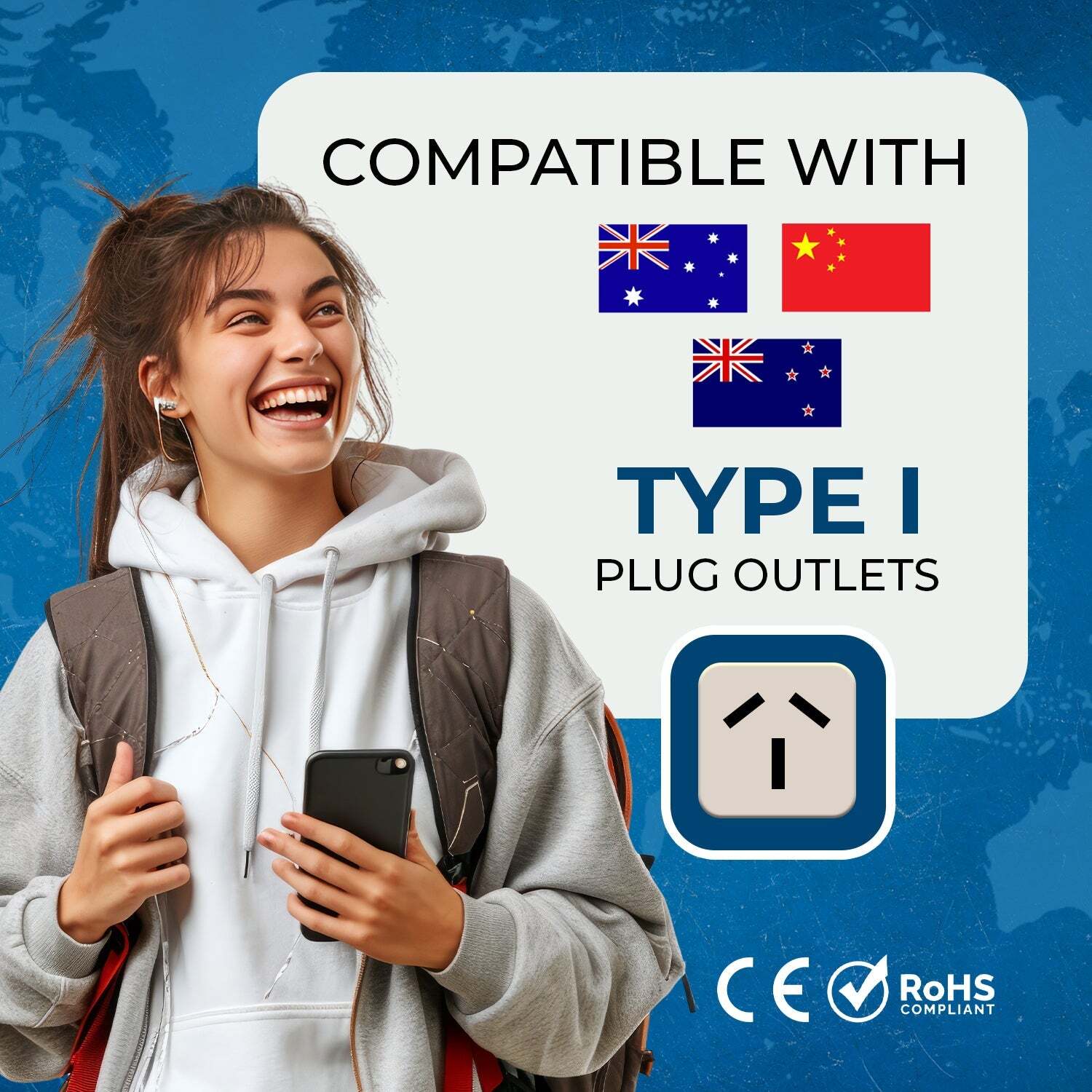 Australia, China Travel Adapter – 2 in 1 – Type I – Compact Design (DB-16)