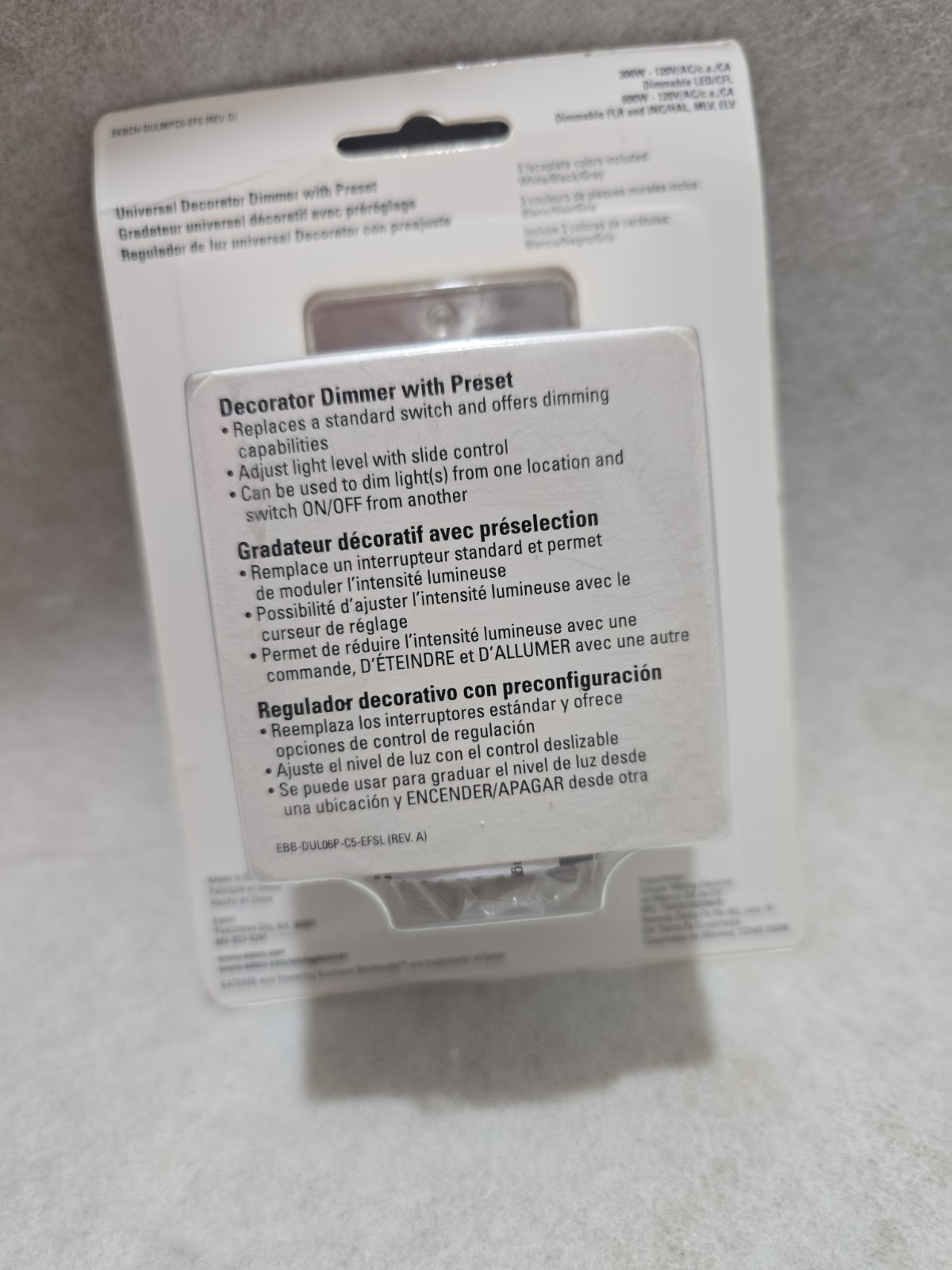 Eaton LED Universal Decorator Dimmer with Preset DUL06P-C5 White/Black/Gray