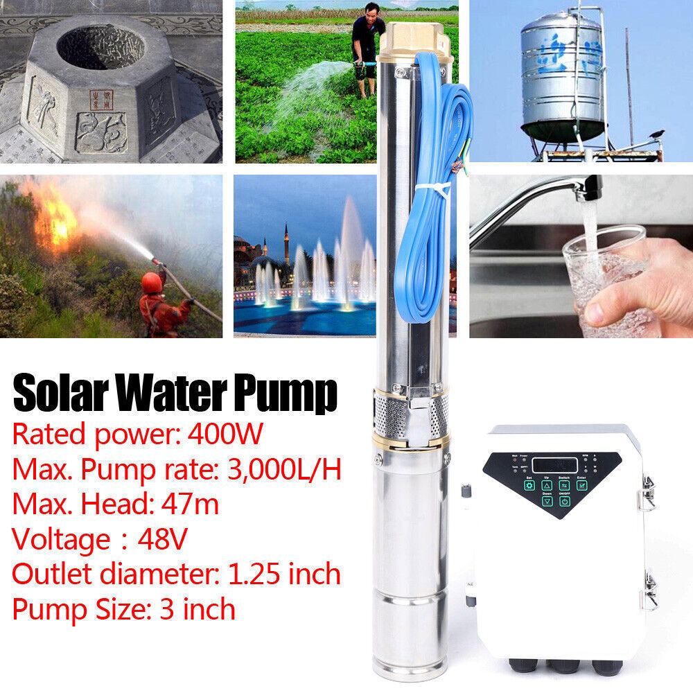 DC Solar Water Pump 24V /48V 400W 600W 1500W Submersible Well Garden Irrigation