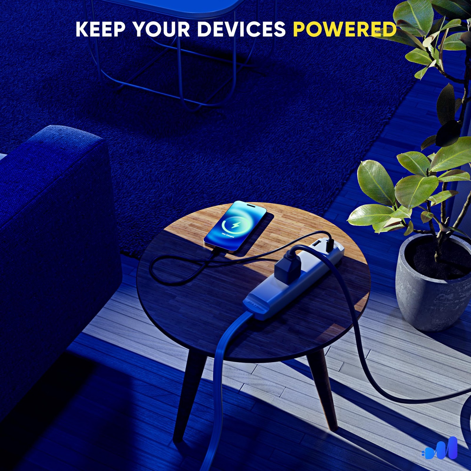 360° Rotating Flat Plug Extension Cord 3-Outlet with USB-C and USB-A Ports 3F…