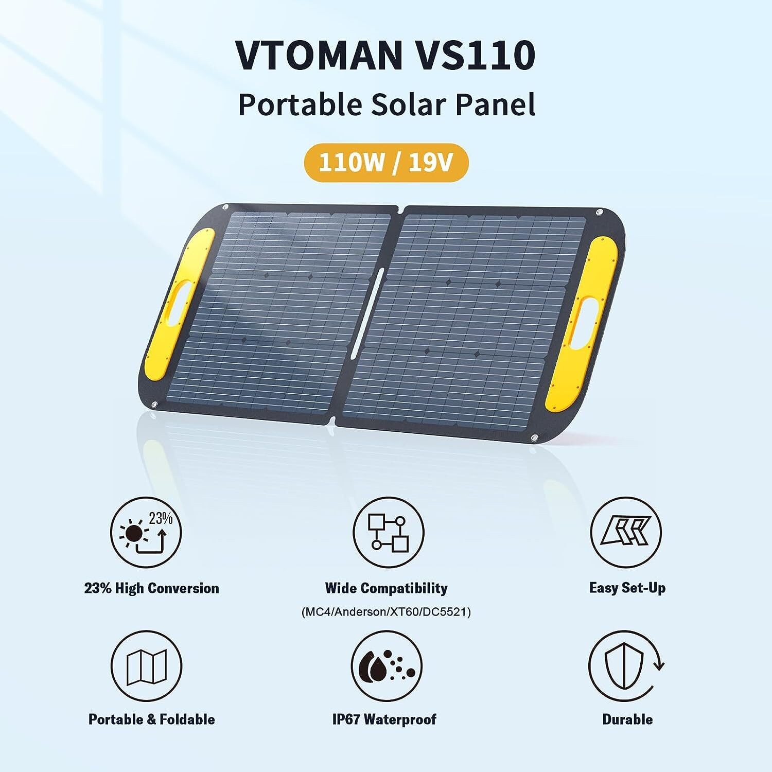 VTOMAN VS110 Portable Solar Panel 110W 19V, 23% Efficiency Foldable Solar Panel
