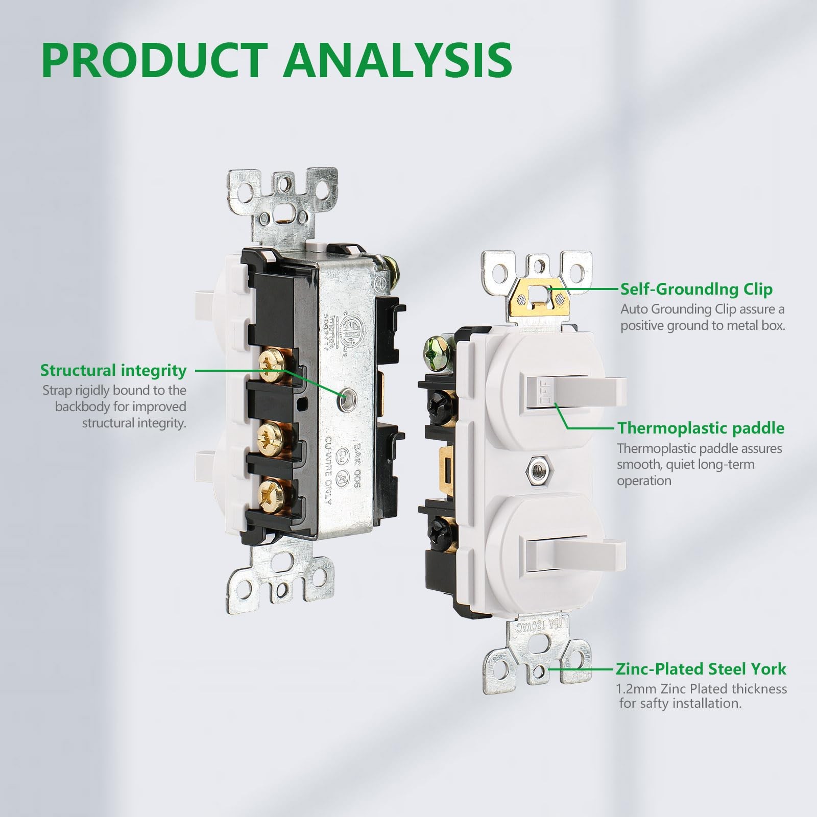 Wengart (2-Pack) Double Toggle Switch, 15 Amp 120V, 2-in-1 Combination Light …
