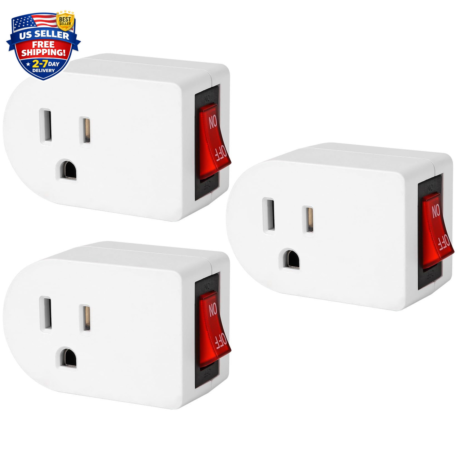 Grounded Outlet with on off Switch (3 Pack), Single Power Adapter Outlet 15A 187