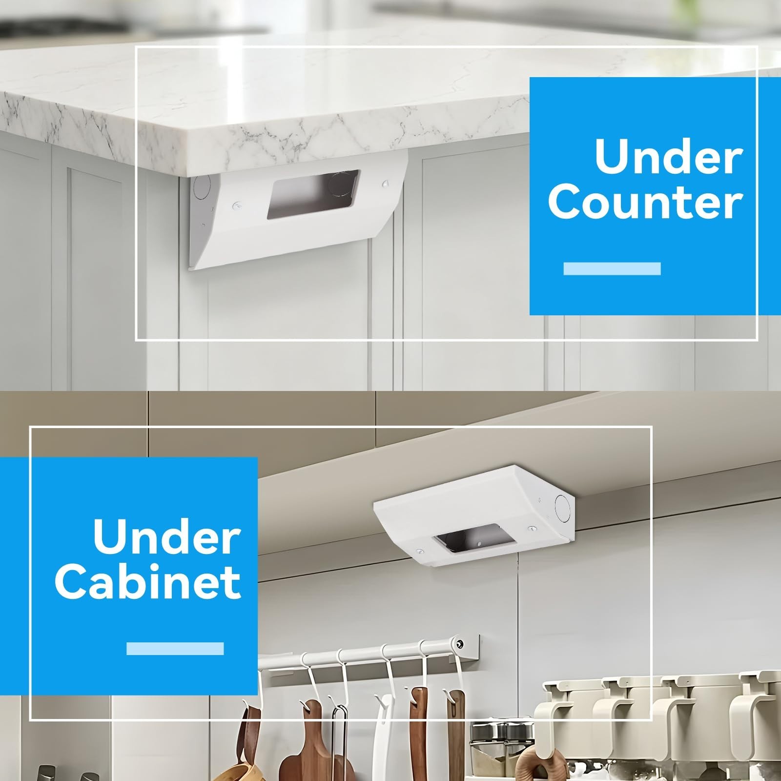 Under Cabinet Outlet Box – Easy Install, Knock-Out Holes, Hidden Outlets, Fits S