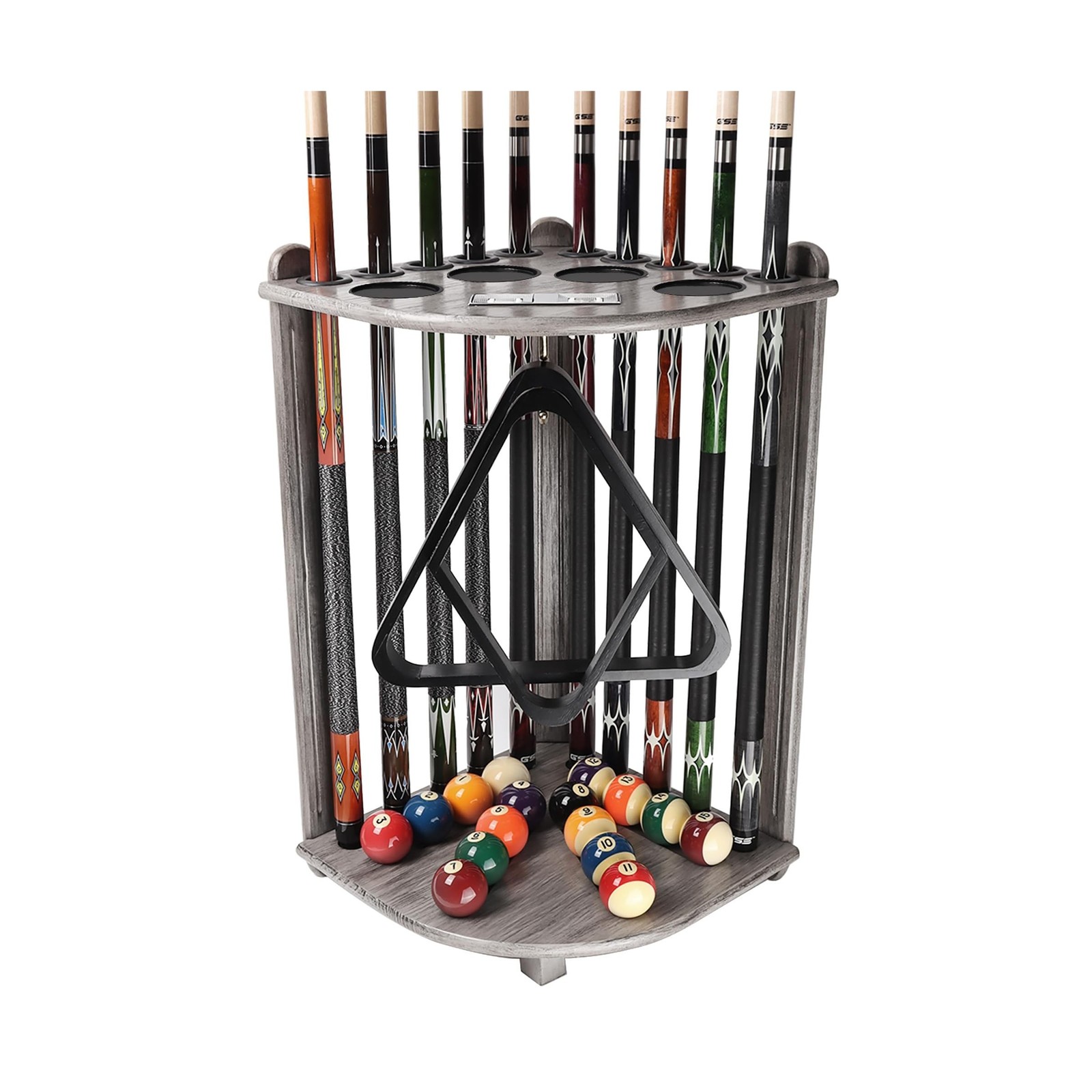 10 Cue Corner-Style Floor Stand Billiard Pool Cue Racks Scratch Resistant Wood