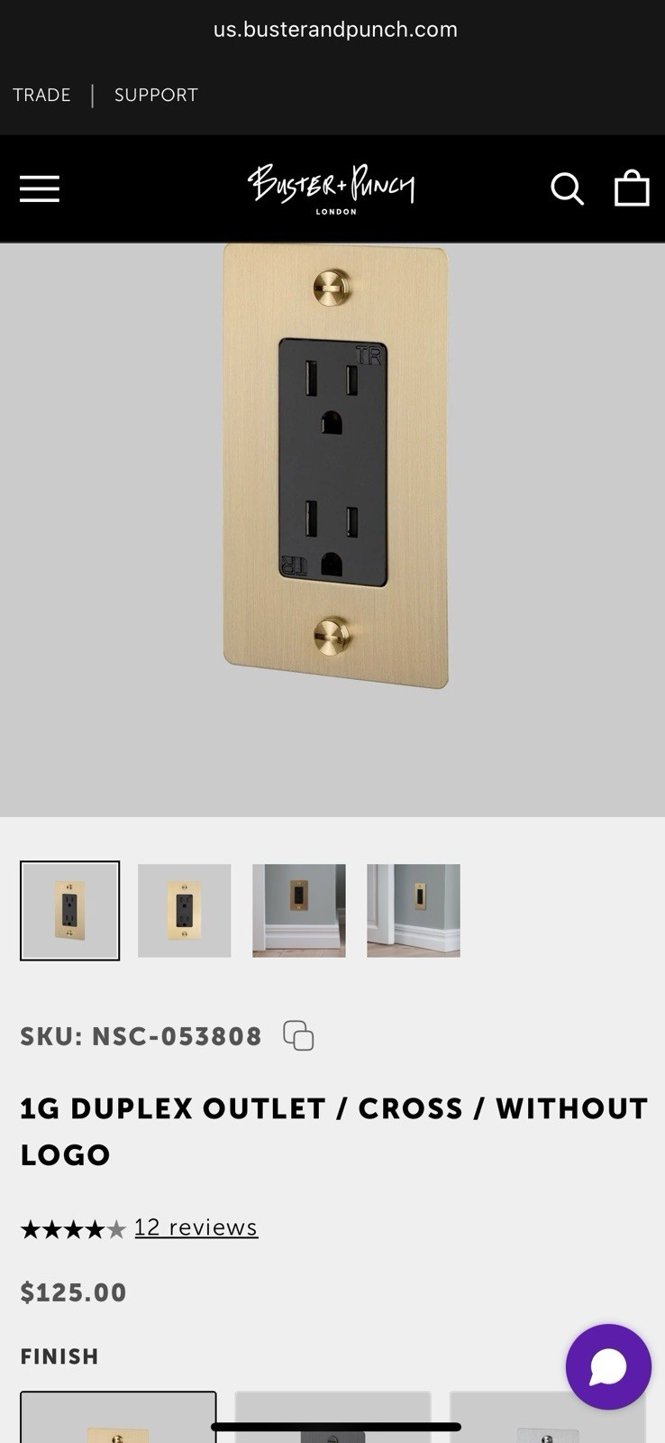 Buster & Punch 1G Duplex Outlet Cross Without Logo (Brass)