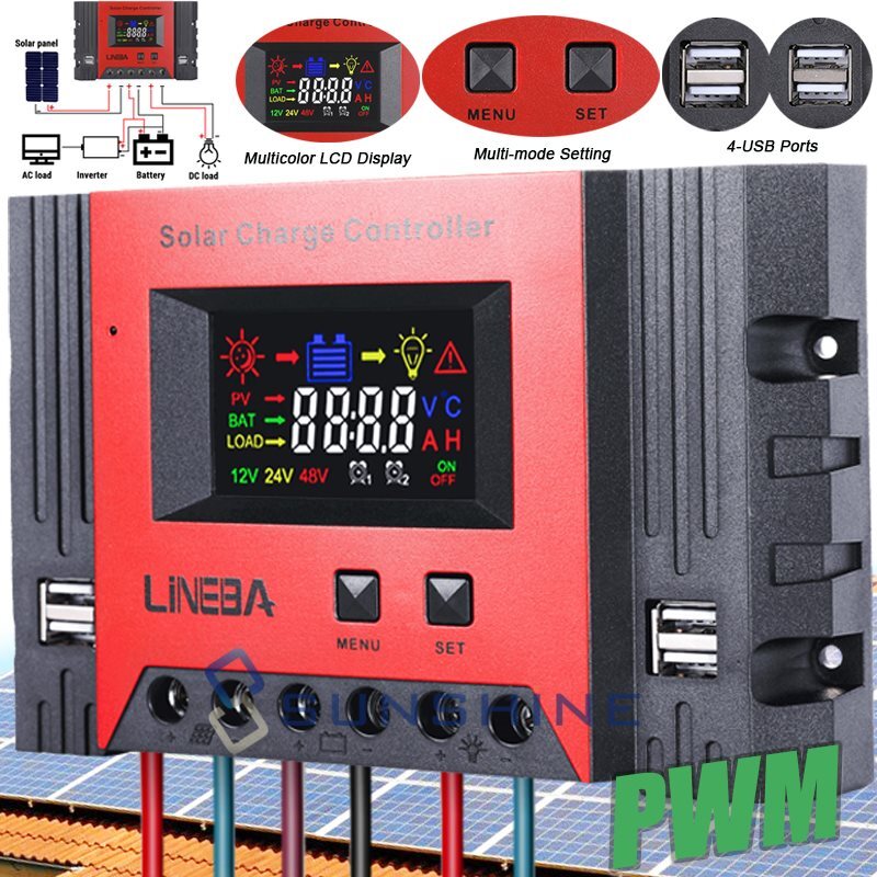 PWM 12V/24V/48V Solar Charge Controller with LCD Display LifePO4 Auto Regulator