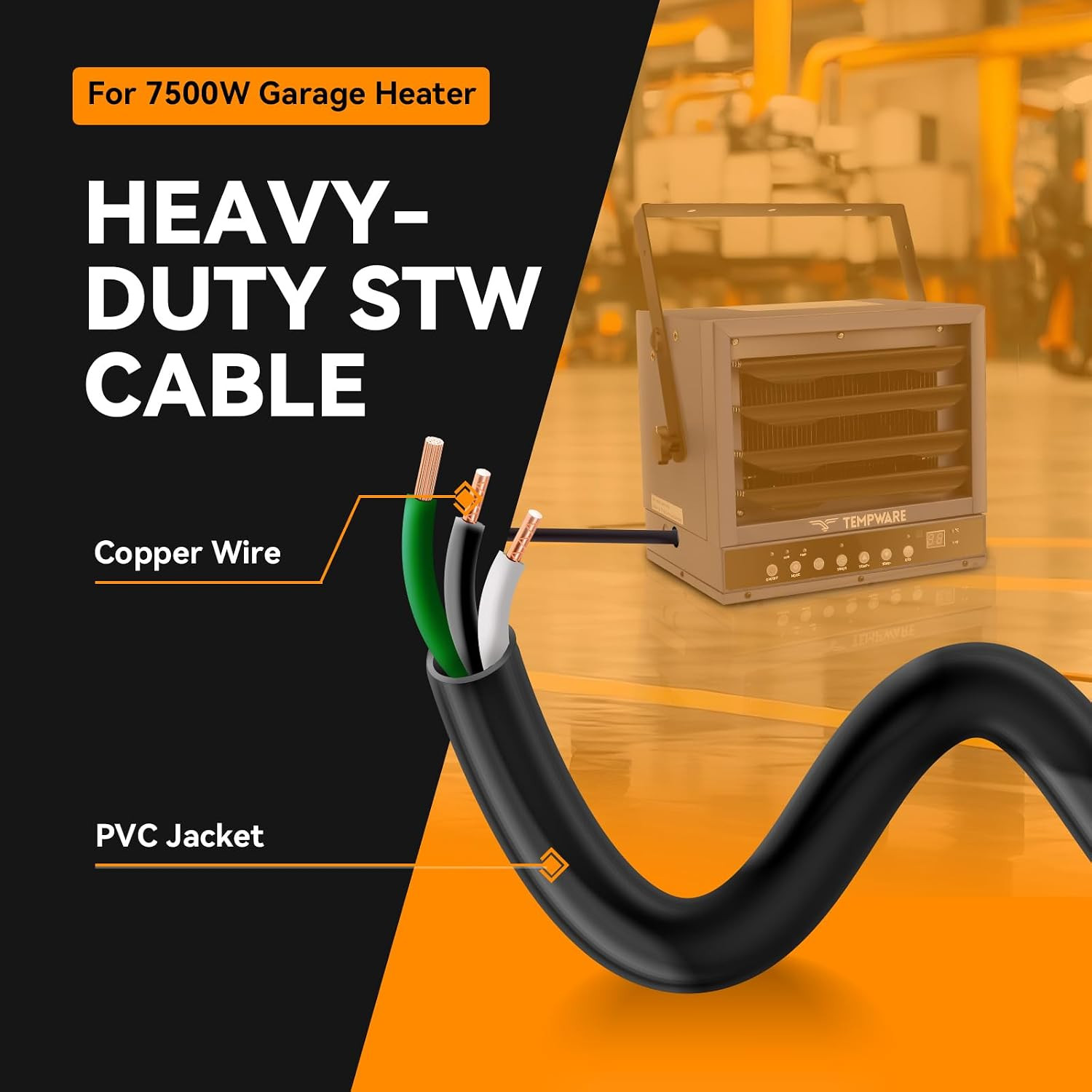 15FT 8 AWG 3 Prong Replacement Power Cord for 7500W Garage Heater | N6-50P Plug