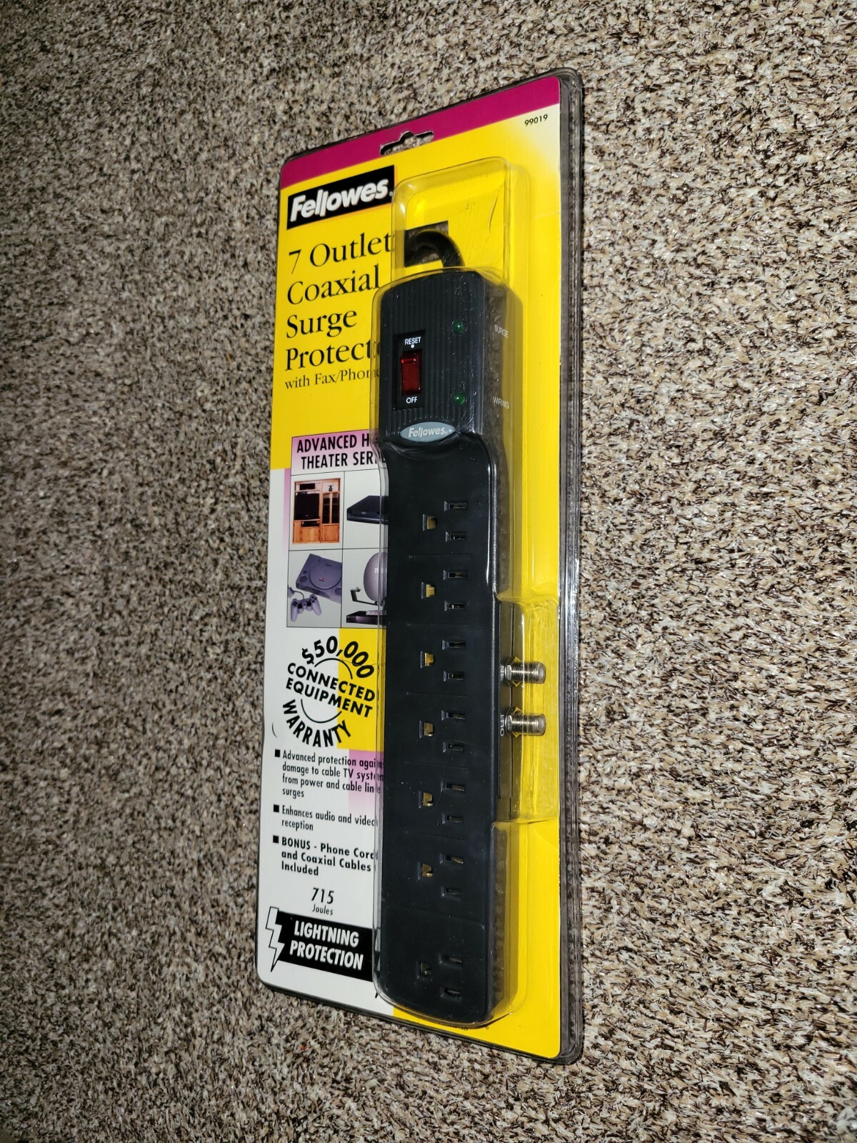 Surge Protector Power Strip 7 Outlet Tel/Fax/Coax with cables Lifetime Warranty