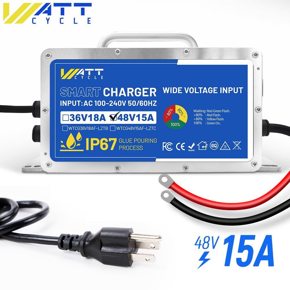 Wattcycle 48V 58.4V 15A LiFePO4 Lithium Battery Charger Aluminum Shell Golf Cart
