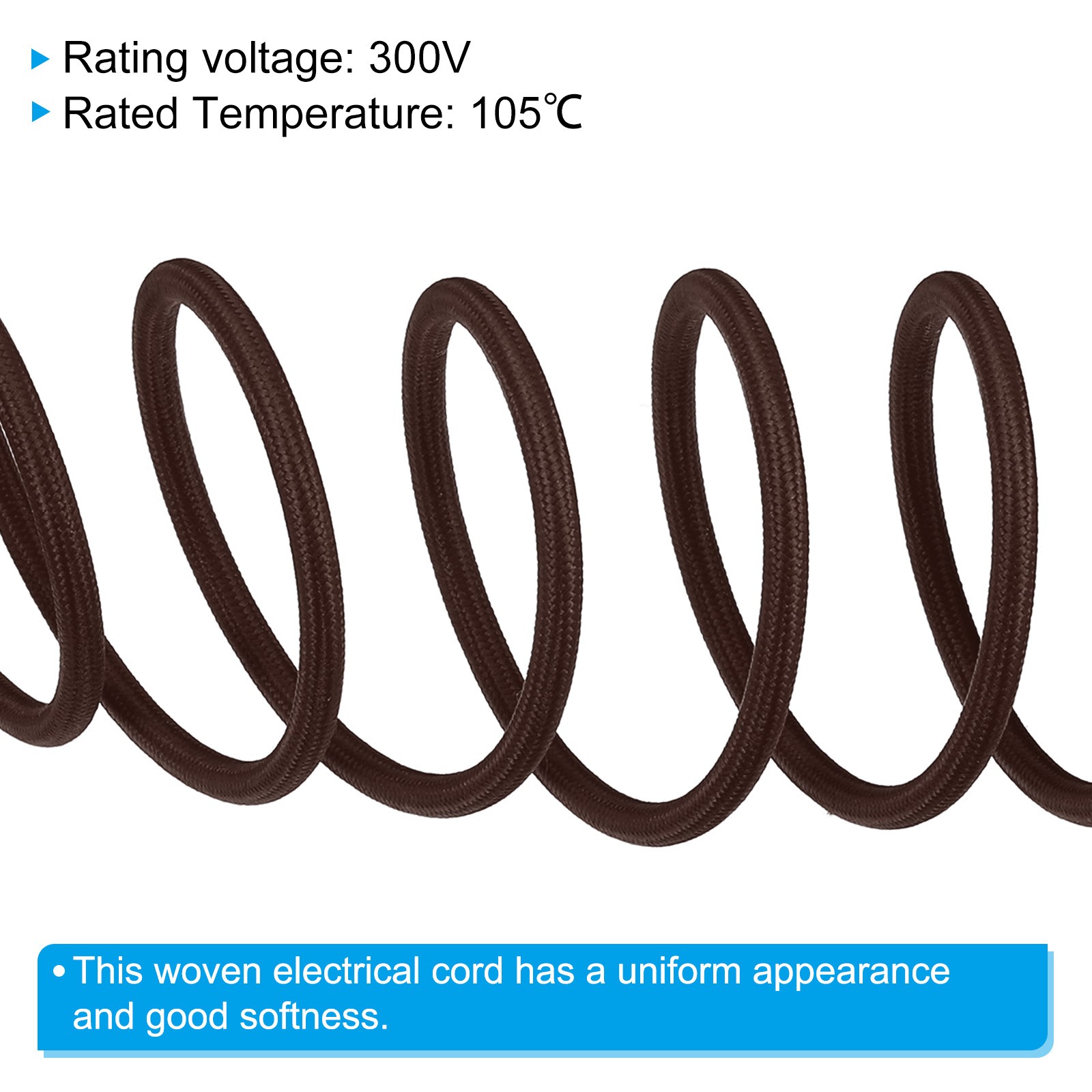 16.4ft 18AWG 2 Core Fabric Cloth Covered Round Wire Dark Brown
