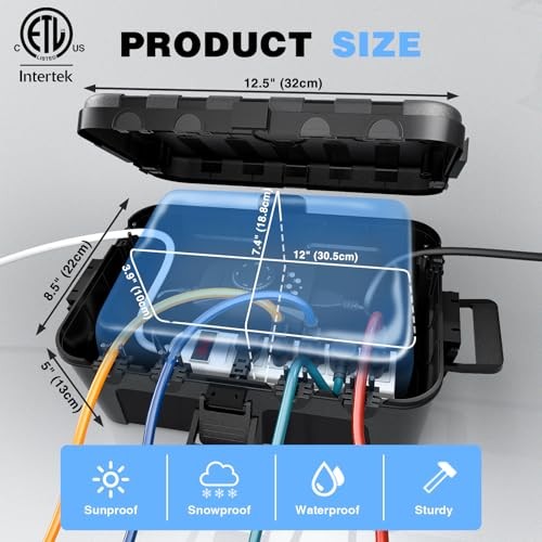 Large Outdoor Electrical Box (12.5 x 8.5 x 5 inch), IP54 Waterproof Black