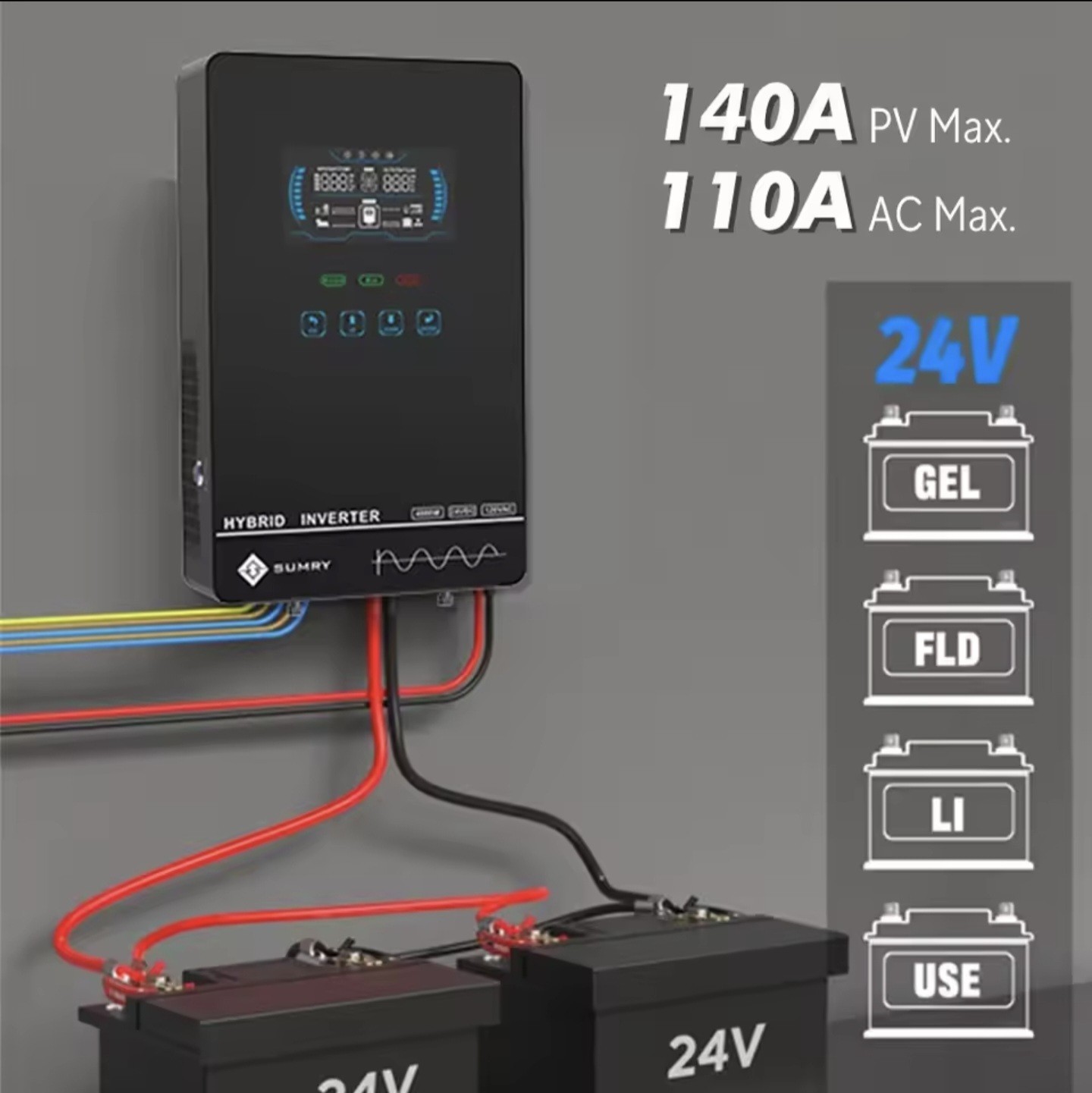Inversor Solar Híbrido Sumry 4000W 24V a 120V Onda Senoidal Pura MPPT 140A con C