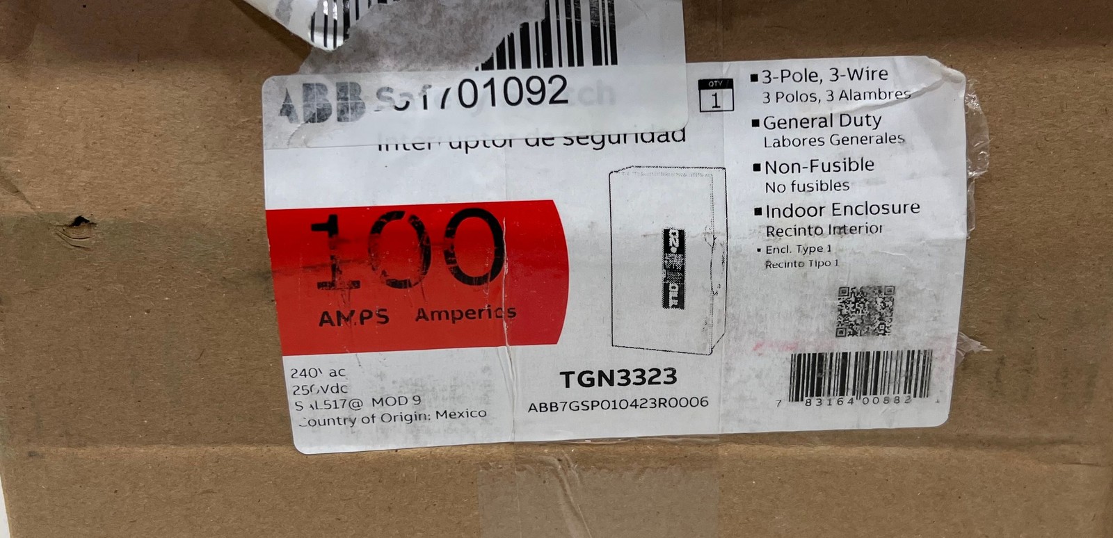 ABB 100 Amp 240-Volt Non-Fuse Indoor Safety Switch (TGN3323)