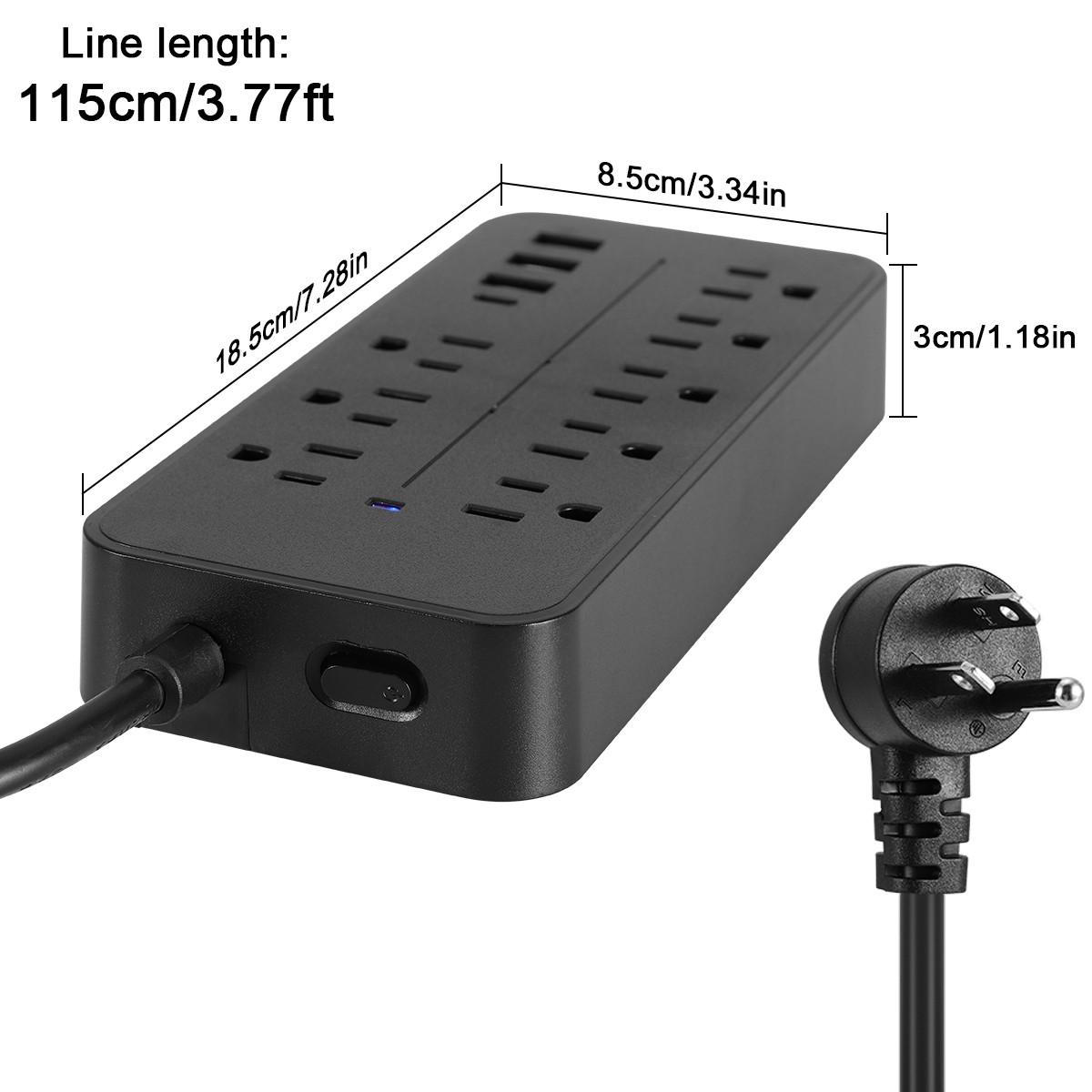 US Power Strip Surge Protector 8 AC Outlets 3 USB Ports + Type C Port 4 FT Cable
