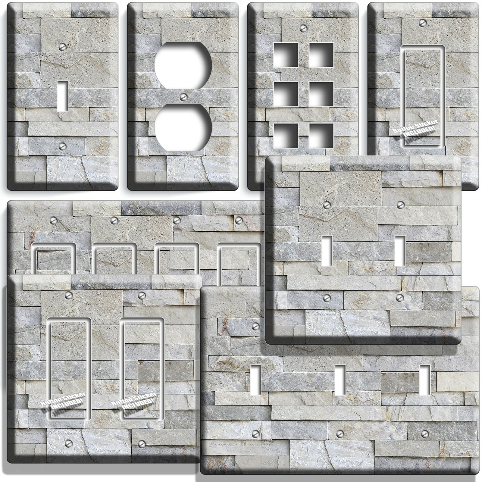 RUSTIC GRAY STACKED STONE LOOK LIGHT SWITCH OUTLET WALL PLATE KITCHEN HOME DECOR