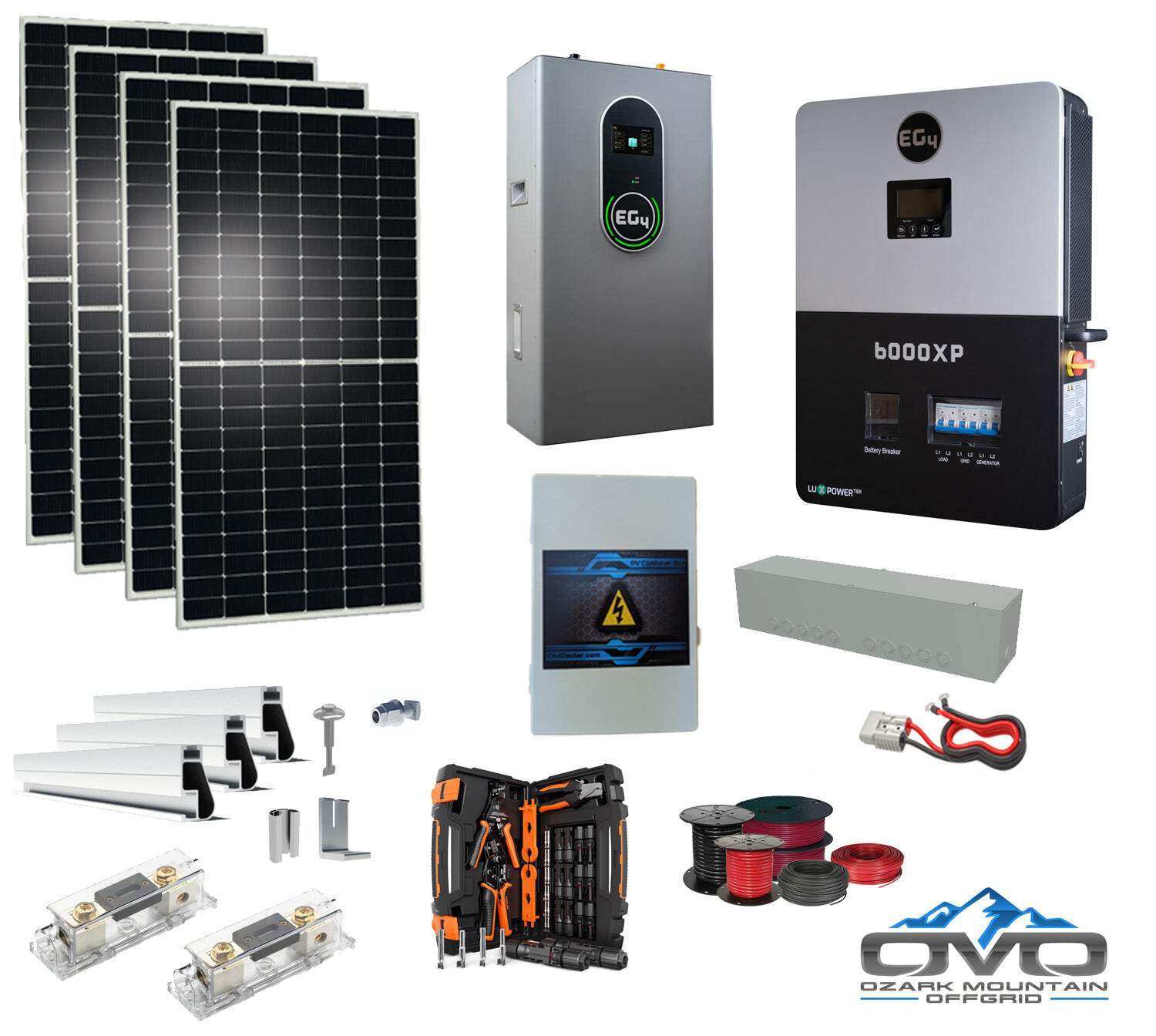 2.2KW Complete Offgrid Solar Kit + 6K EG4 6000XP Inverter + 14.3KW 48V EG4 Lithi