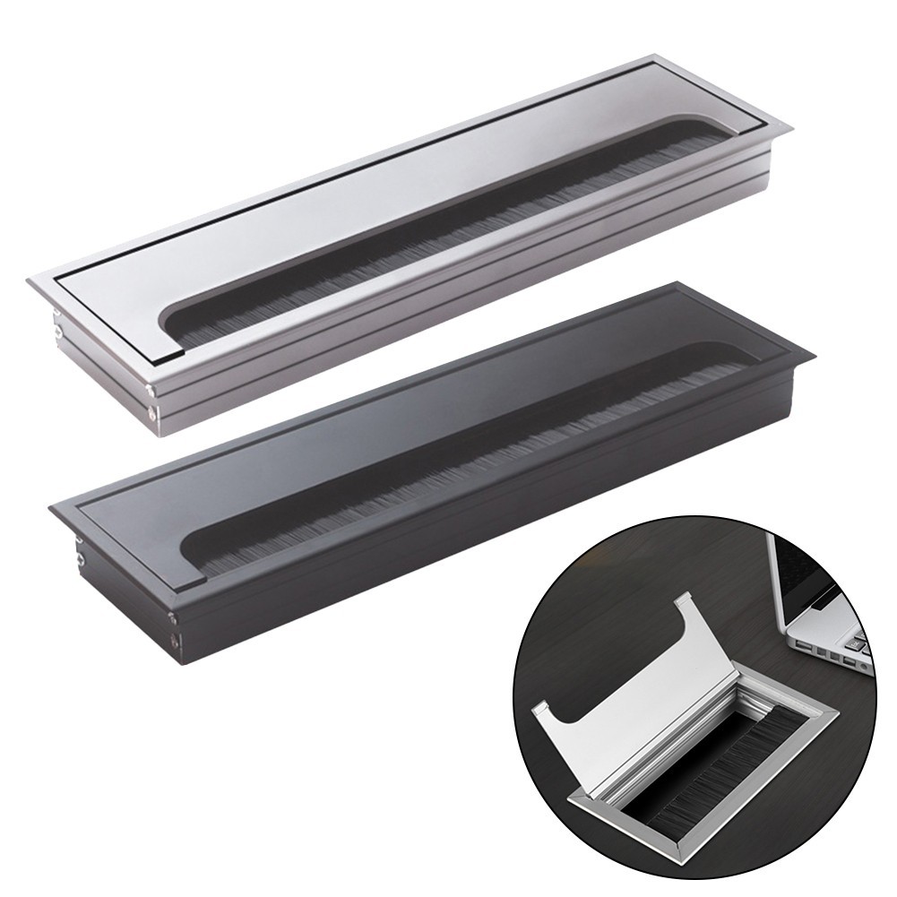 Sleek Black and Silver Square Grommet for Desk Wire Management Solutions