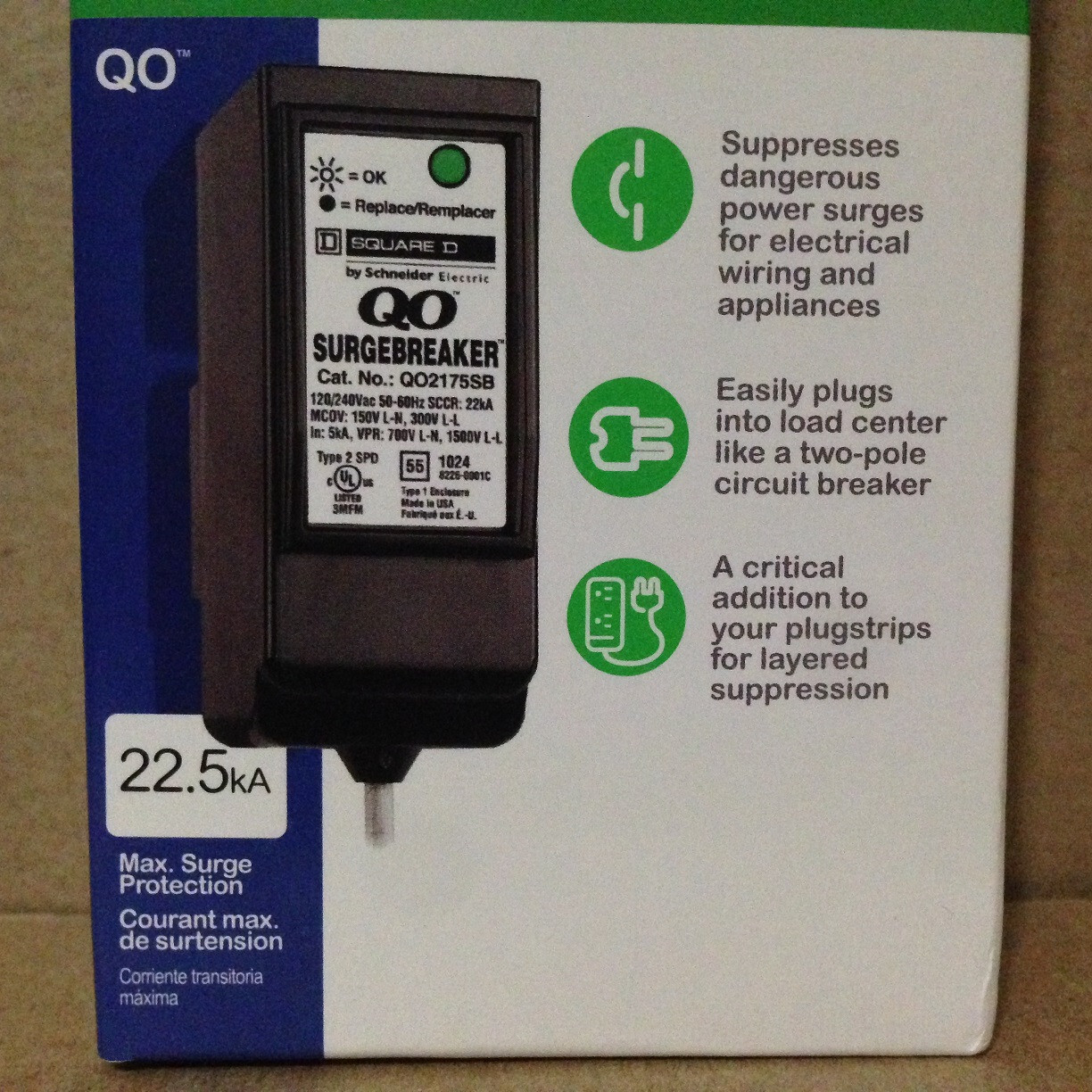 SQUARE D QO Home Surge Protective Protection Device Surgebreaker Plug In Breaker