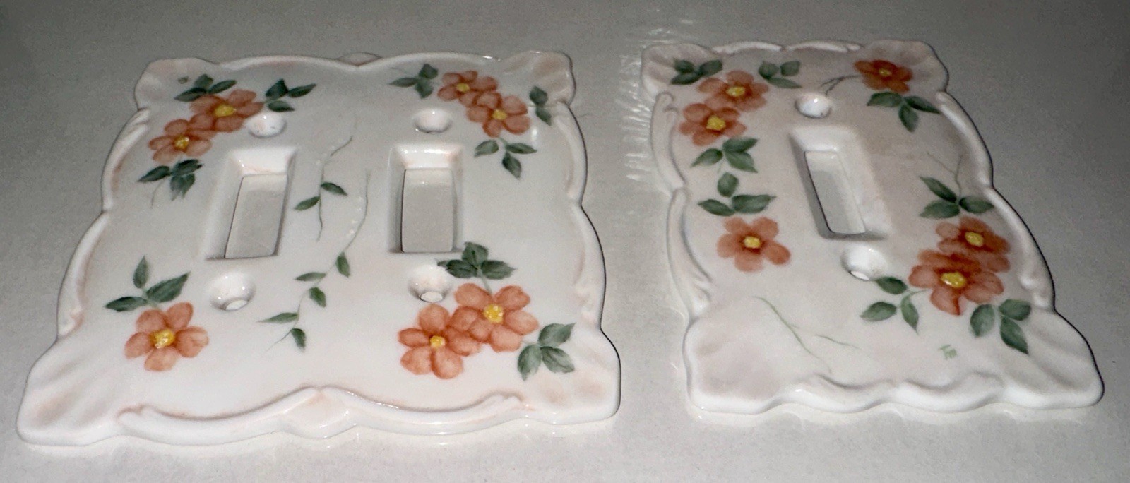 Vintage Hand Painted Ceramic Floral Light Switch Cover Plate Set Single Double
