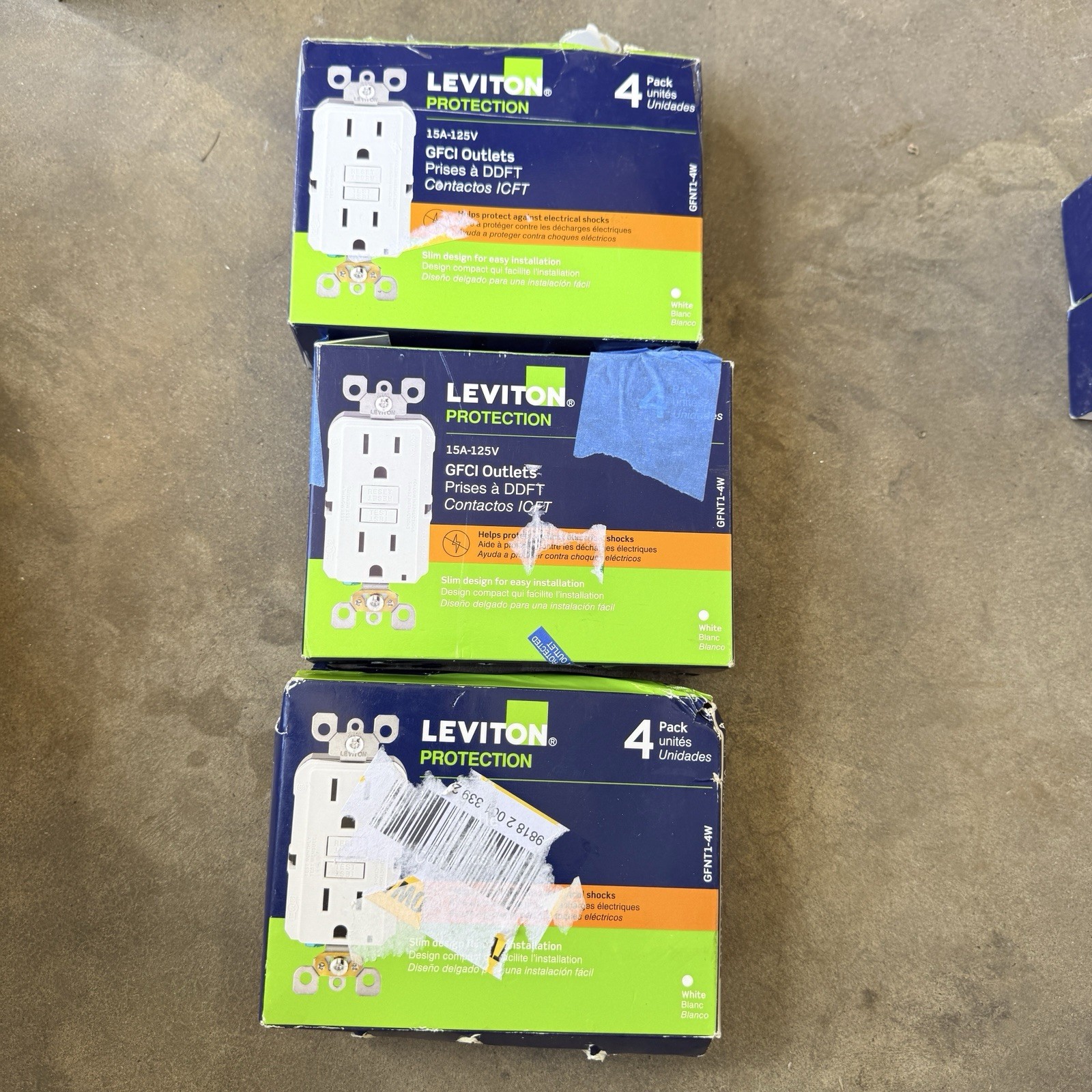 LOT OF 3 LEVITON 4PKS GFNT1-4W 15A GFCI WHITE (these are not tamper resistant)