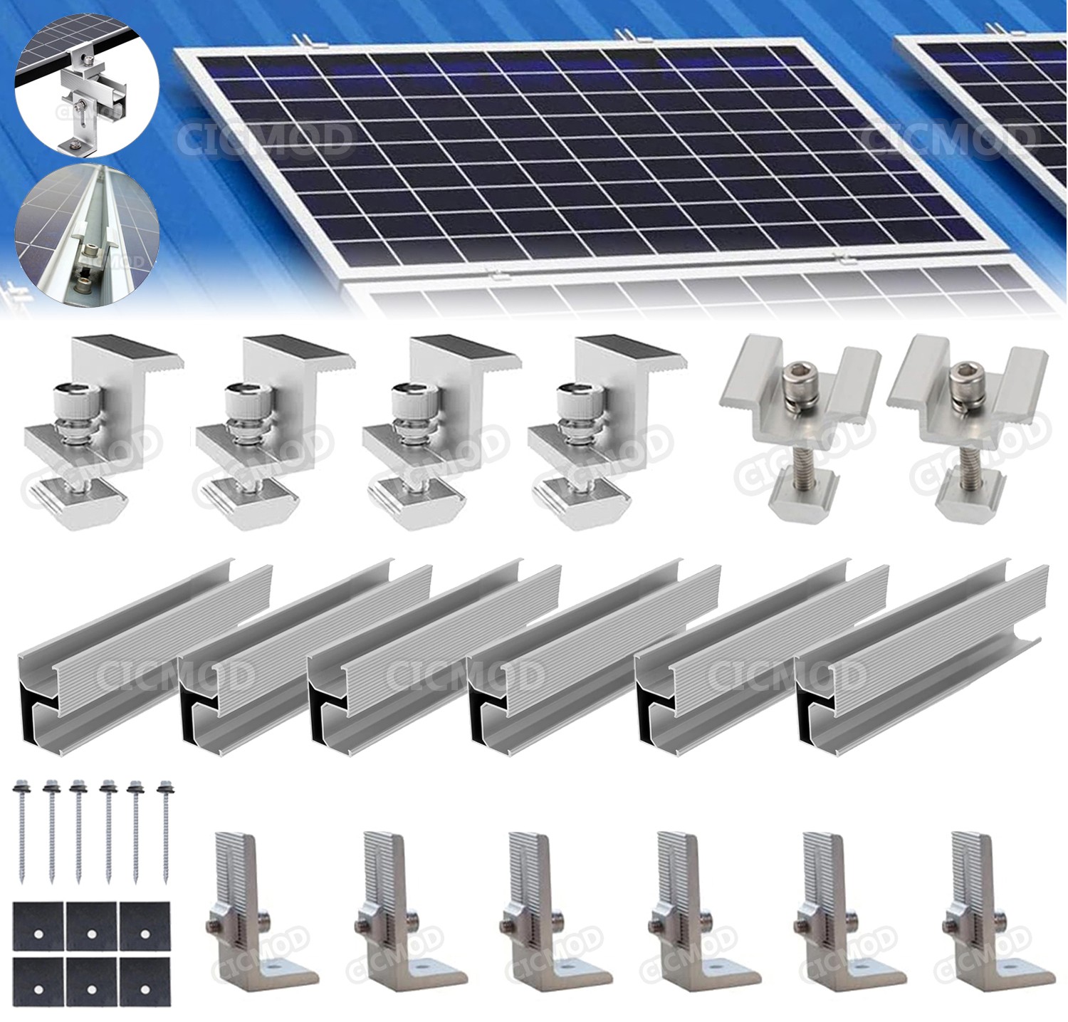 Solar Panel Roof Mount Mounting Bracket Kit (for 1-4 Pcs Solar Panels) Universal