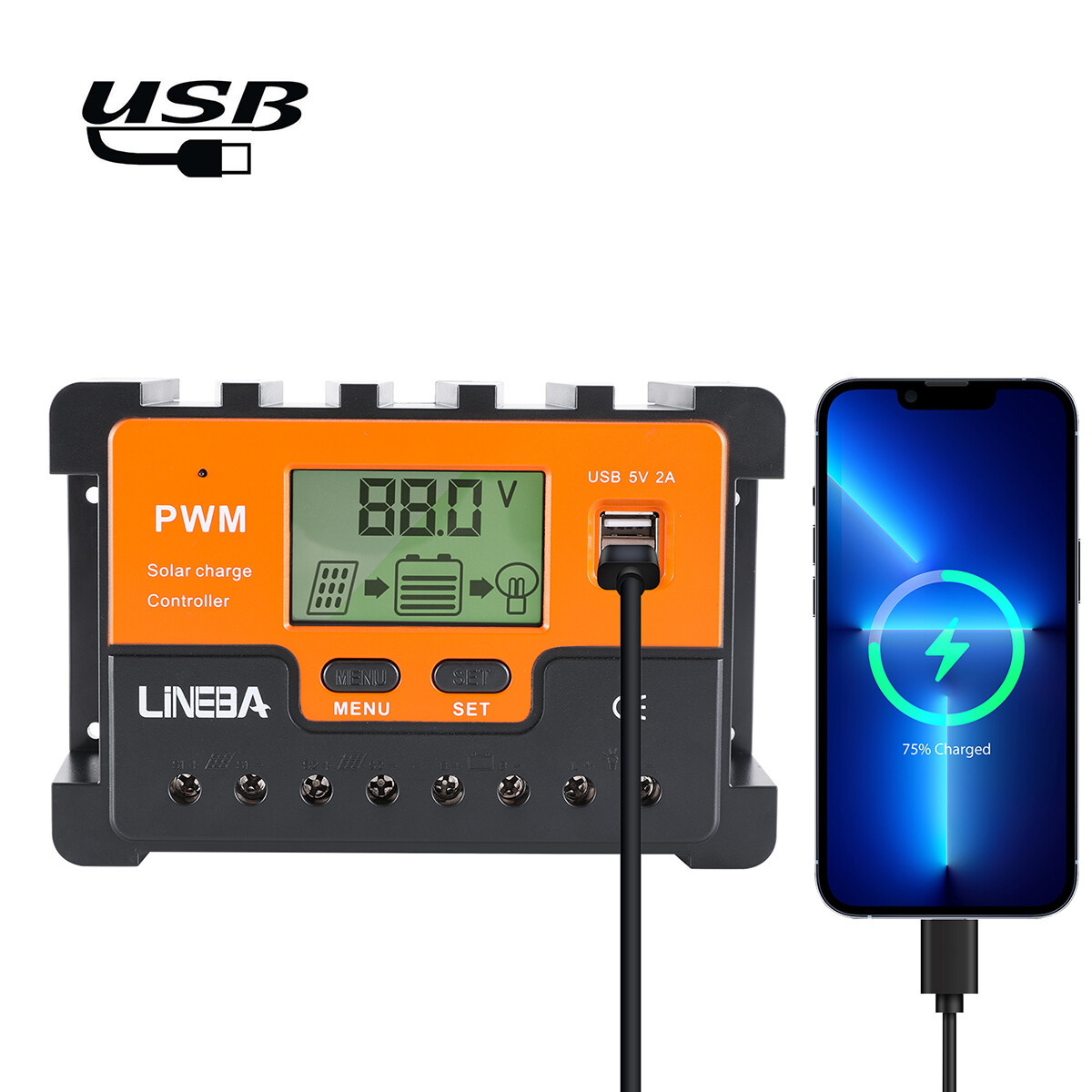 30A PWM Solar Charge Controller, 12V/24V Solar Panel Regulator for AGM Lithium