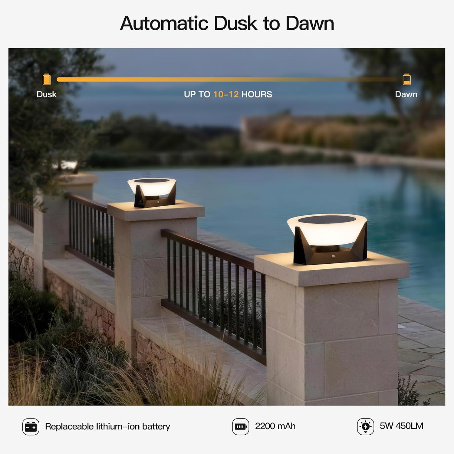 Solar Post Lights Outdoor, 11″ Outdoor Pillar Lights, IP54 Waterproof Solar Powe