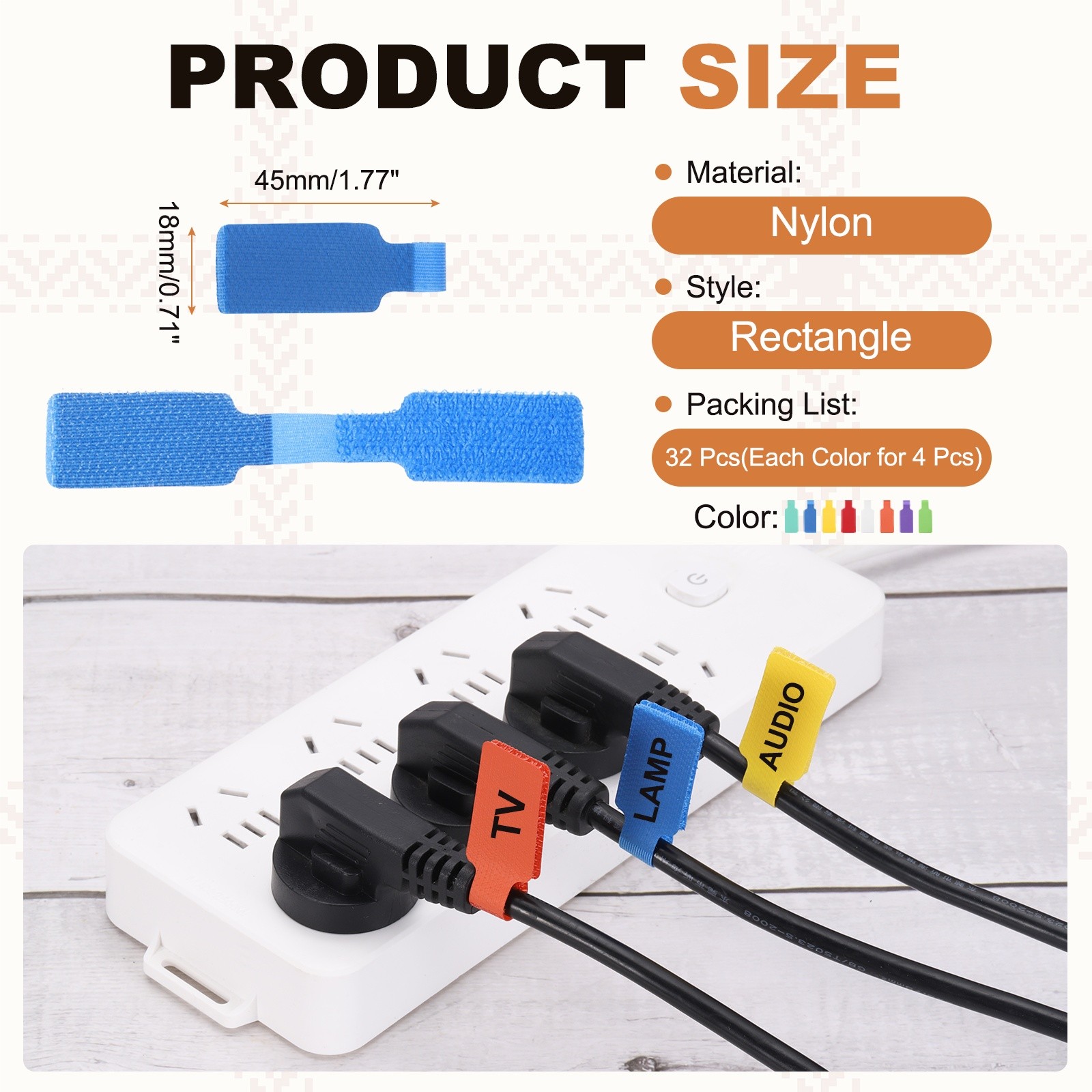 32Pcs 1.8″ Rectangle Cable Labels Tags Multicolor