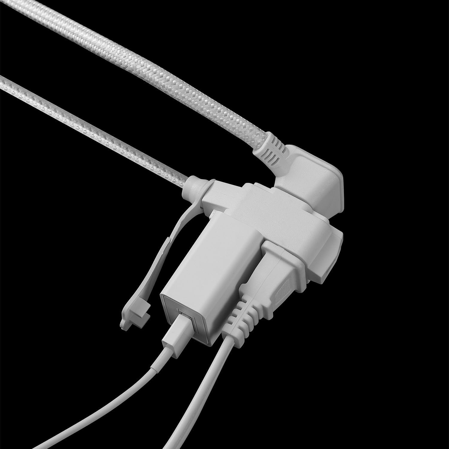 Fabric Extension Cord 9ft Stylish 3 Outlets Right-Angle Plug 13A White Silver