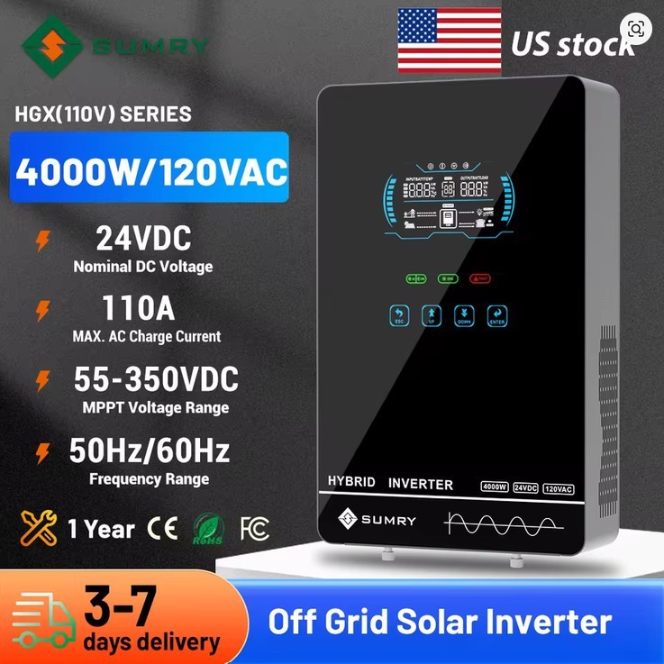 Sumry 4000w Off Grid Solar Inverter 140A 5600W MPPT Solar Charger Hybrid US Ship