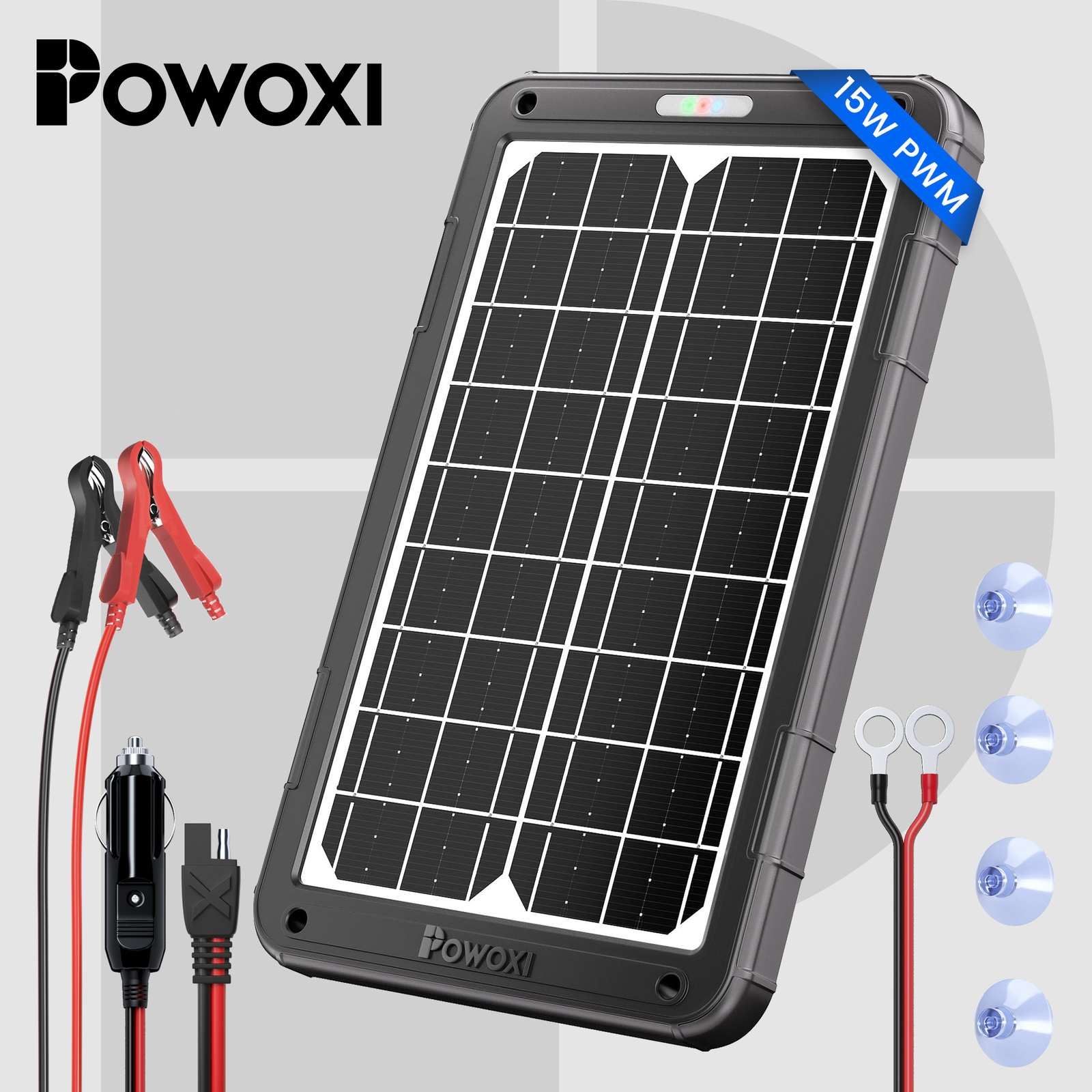 12V 15W Solar Car Battery Trickle Charger Maintainer with Smart PWM Controller