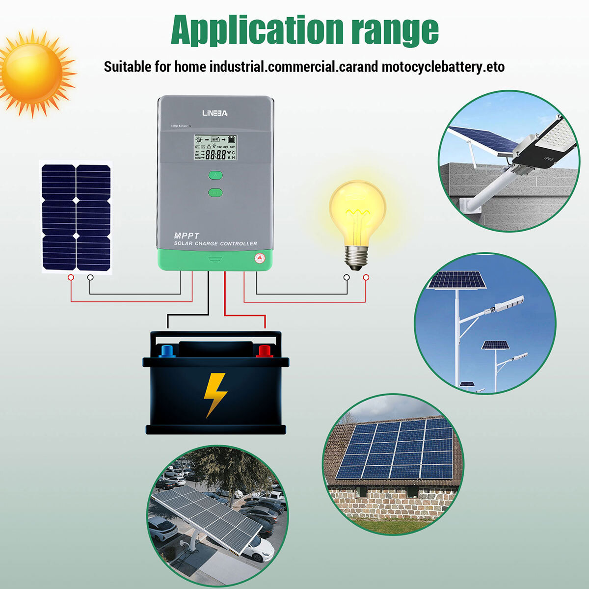5200W 100A MPPT Solar Charge Controller 12V/24V/36V/48V Battery PV Regulator LCD