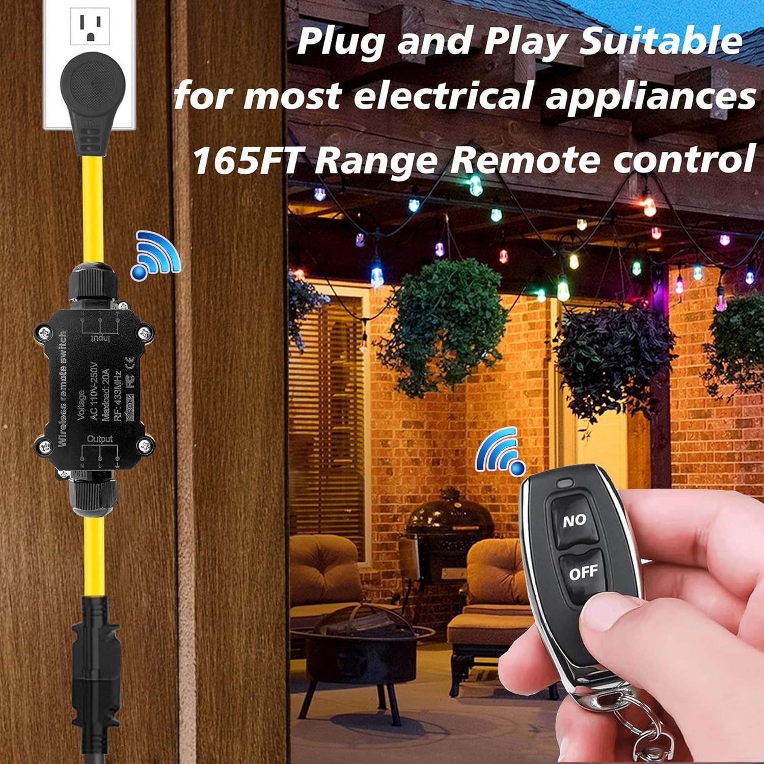20A Waterproof Remote Control Power Switch,AC 110-250V Wireless Outlet Switch…