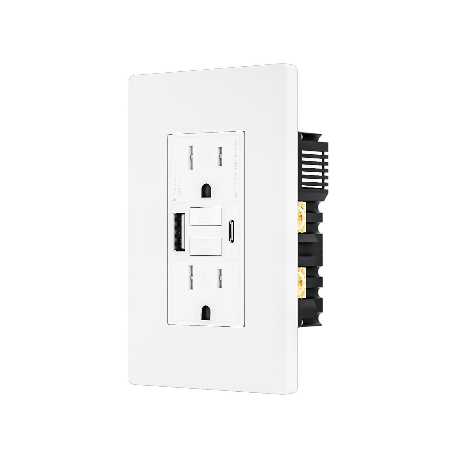 2PACK – 15AMP GFCI Outlet with USB-A & USB- C Ports, Self-Test GFCI Electrical O