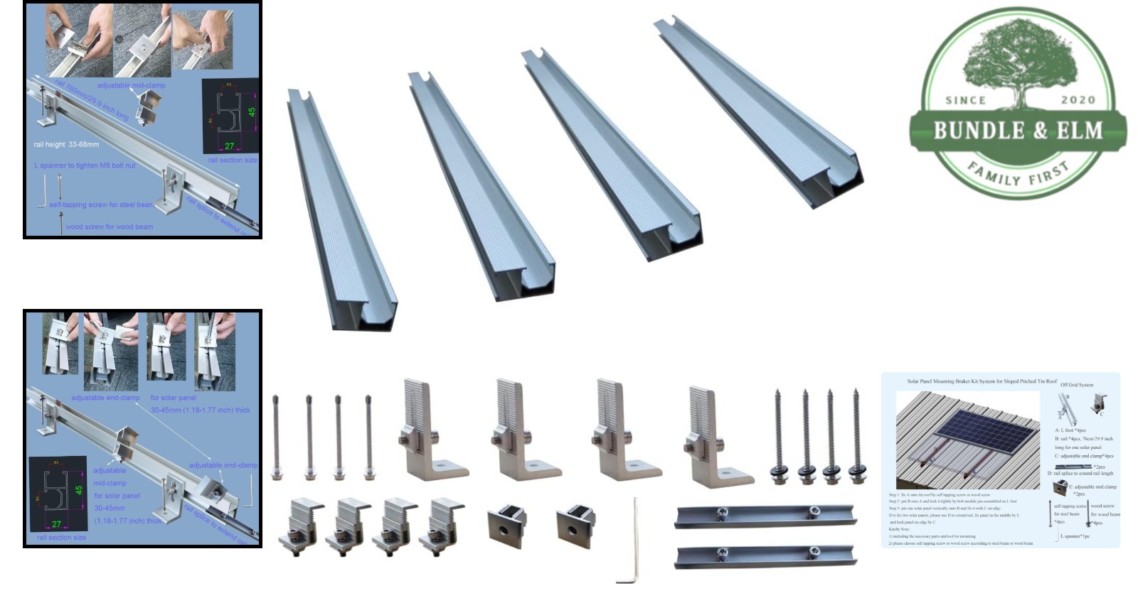 Durable Aluminum Solar Panel Mounting Bracket Kit for Sloped Roofs – 76cm Length