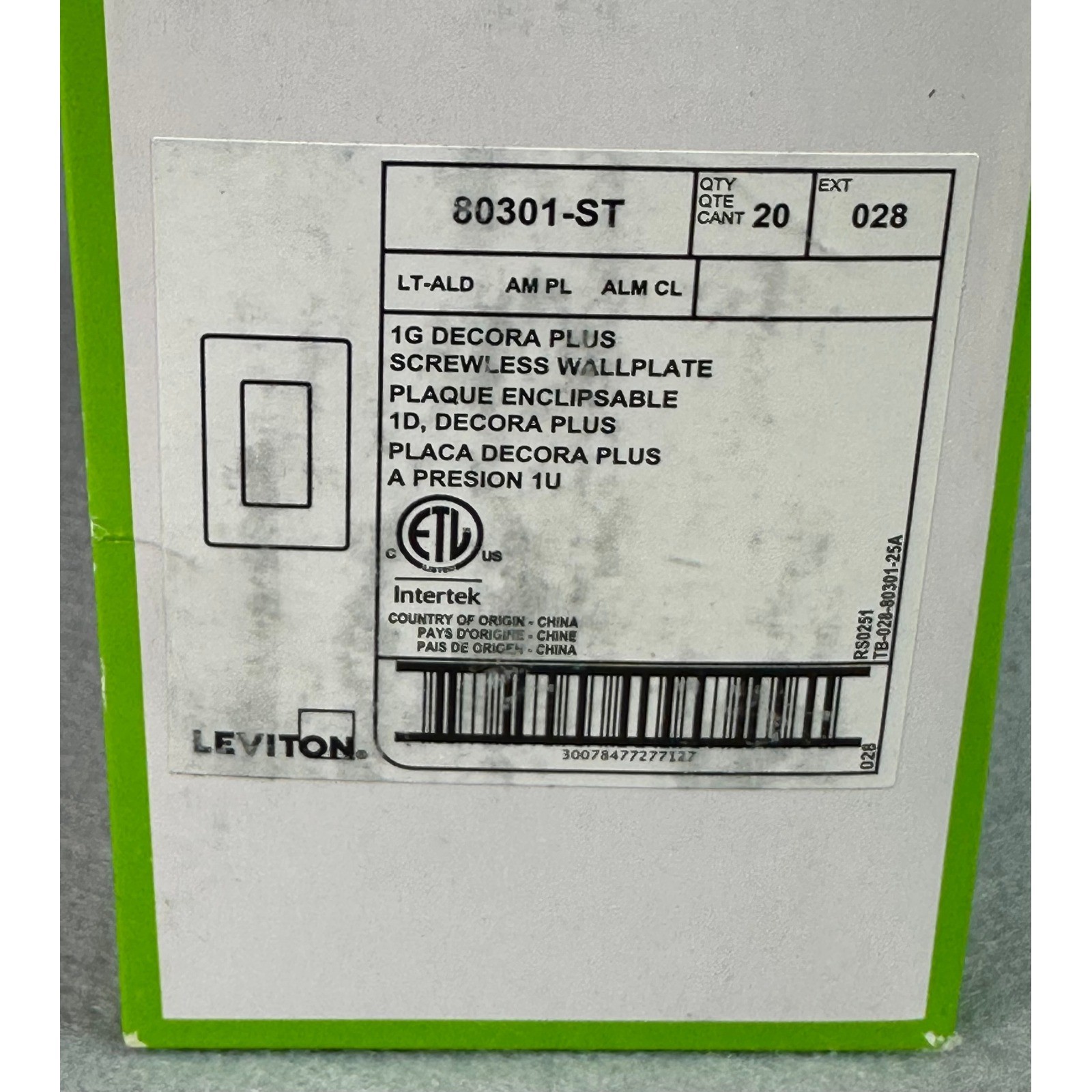 Leviton Screwless Wallplate ~ Polycarbonate ~ Light Almond ~Box of 10 ~ NEW