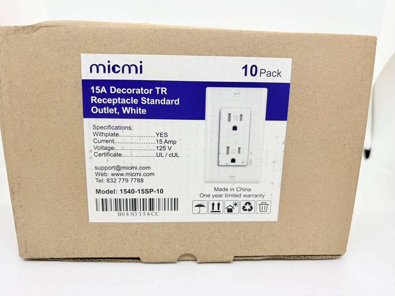 10 Pcs 15 Amp Decorator Receptacle Wall Outlet,15A/125V,UL Listed,TR,Wall Plate
