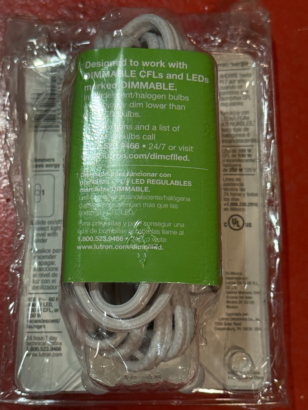 Lutron Credenza Plug-In Lamp Dimmer Slide Style White TTCL-100H-WH Energy Saver