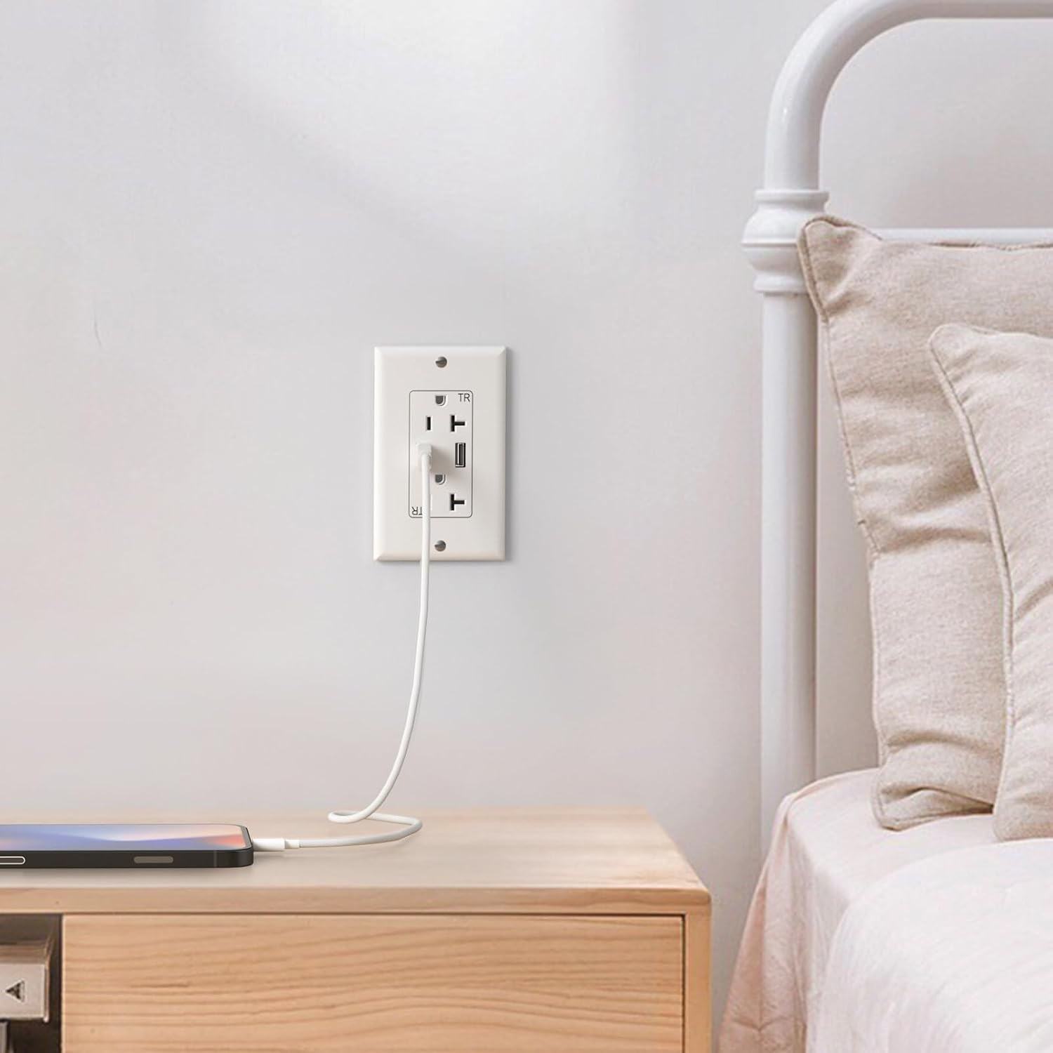 USB Outlet, 20 Amp Wall Outlet with 2 USB Ports, High Speed Charger