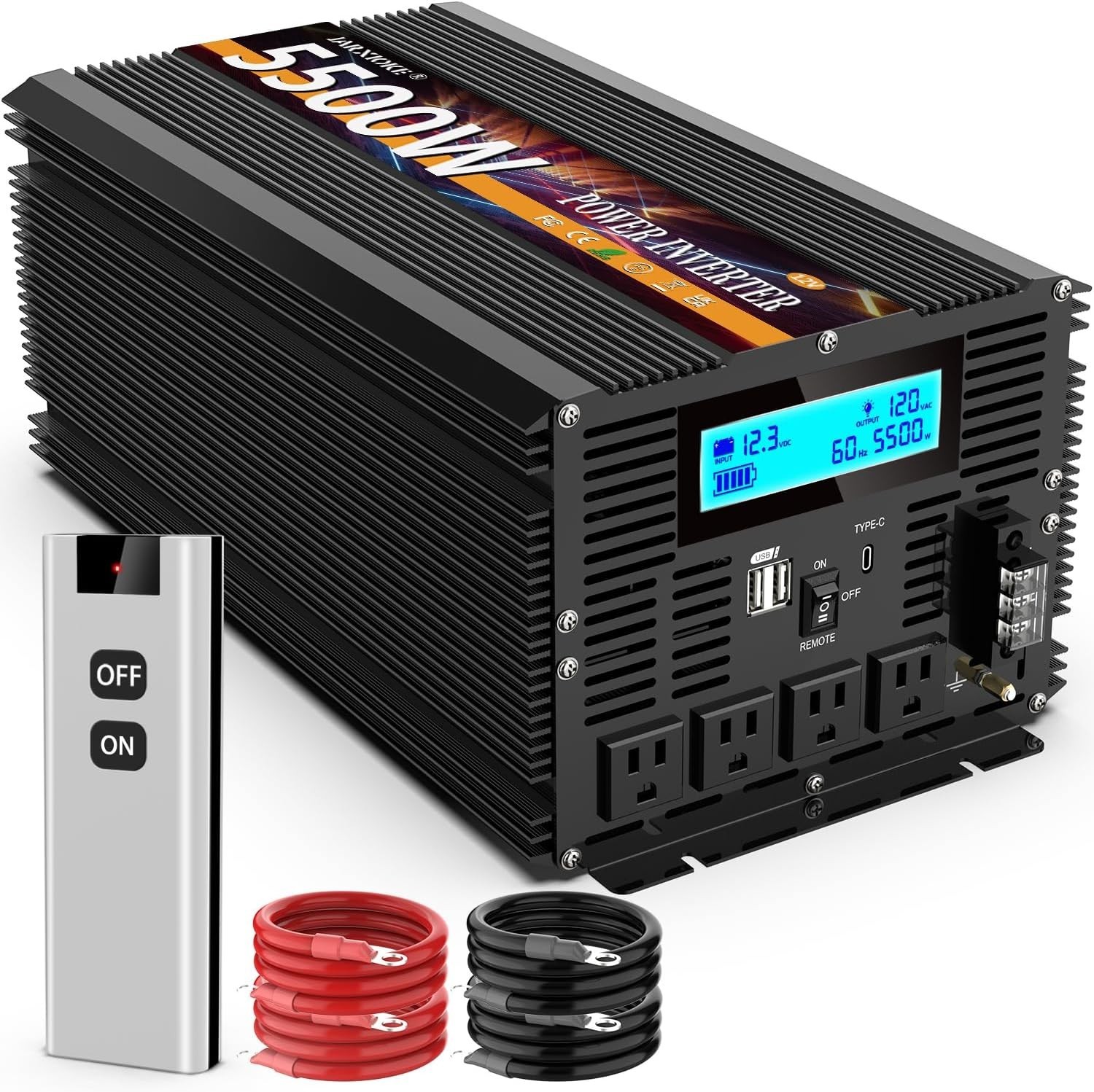 5500W 11000W Power Inverter DC 12V to AC 110V 120V 4AC Converter RV Solar *NEW*