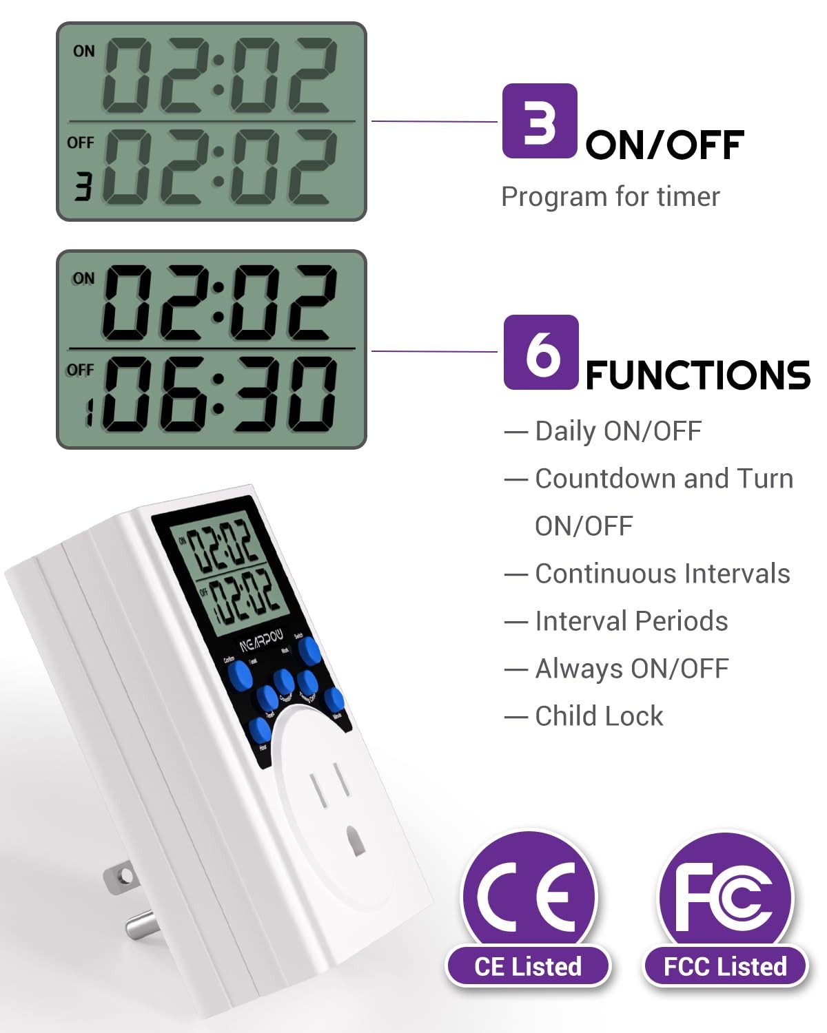 Timer Outlet, Nearpow Multifunctional Infinite Cycle Programmable Plug-in Dig…