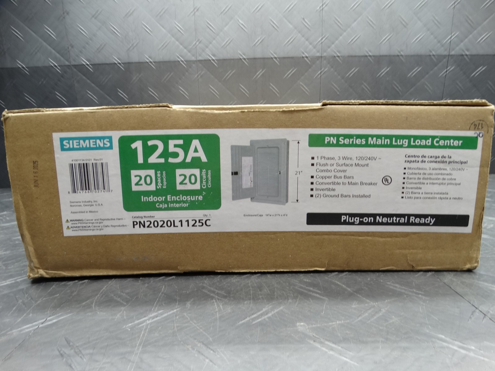 Siemens PN Series 125 A 20-Space 20-Circuit Main Lug Plug-On Neutral Load Center