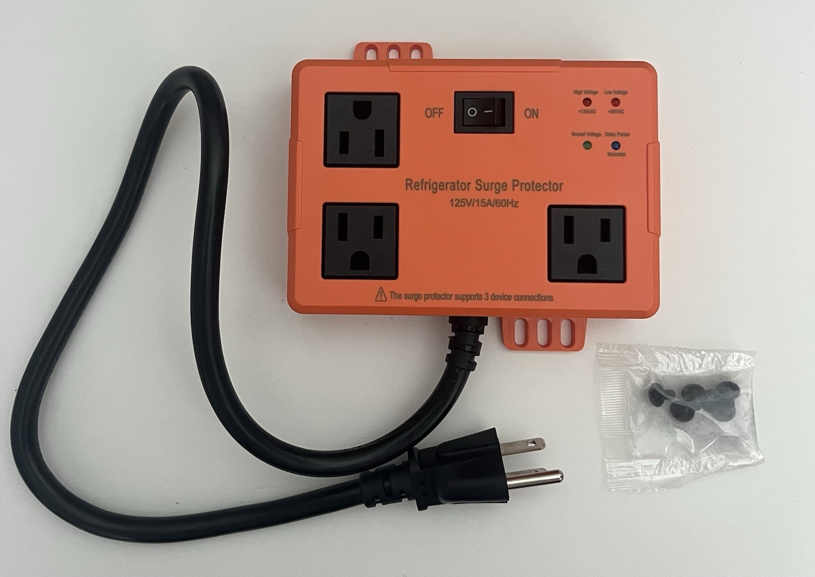 3 Outlet Refrigerator Surge Protector w/ Time Delay 15A/125V/60HZ