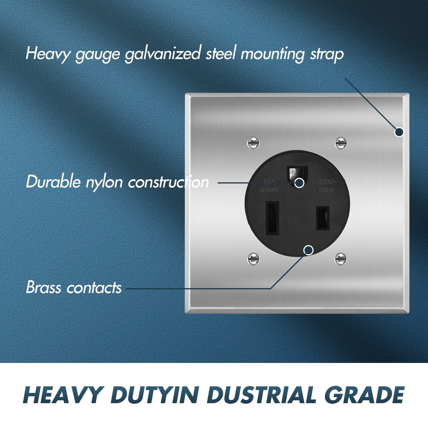 50 Amp 250V NEMA 6-50R Power Outlet, Heavy-Duty 50A Receptacle,Square wallplate