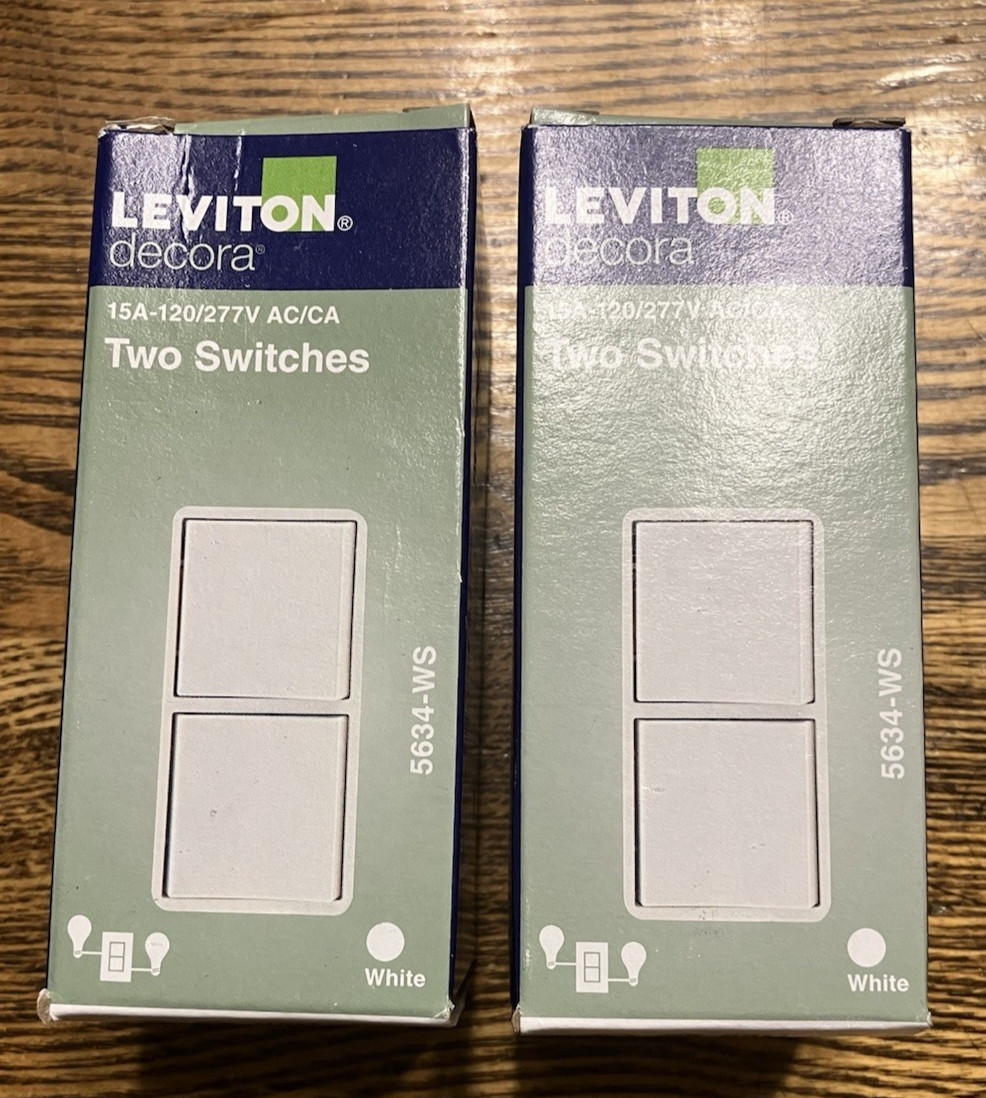 2 Leviton 5634-WS Double Single Pole Stack Switch White 15a Spec 120/277V WHITE