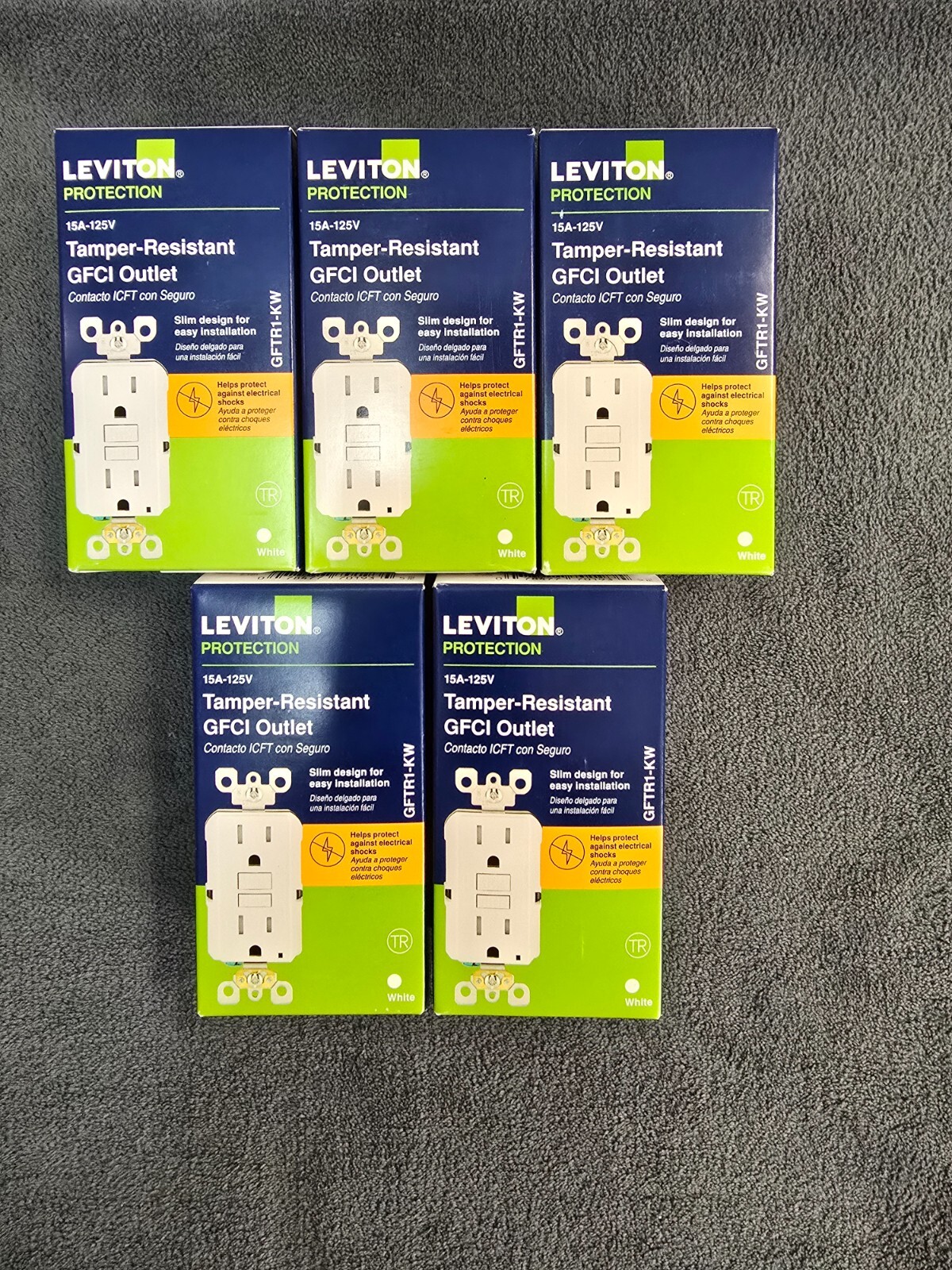 (5) Leviton Protection 15A-125V TR GFCI Outlets GFTR1-KW White
