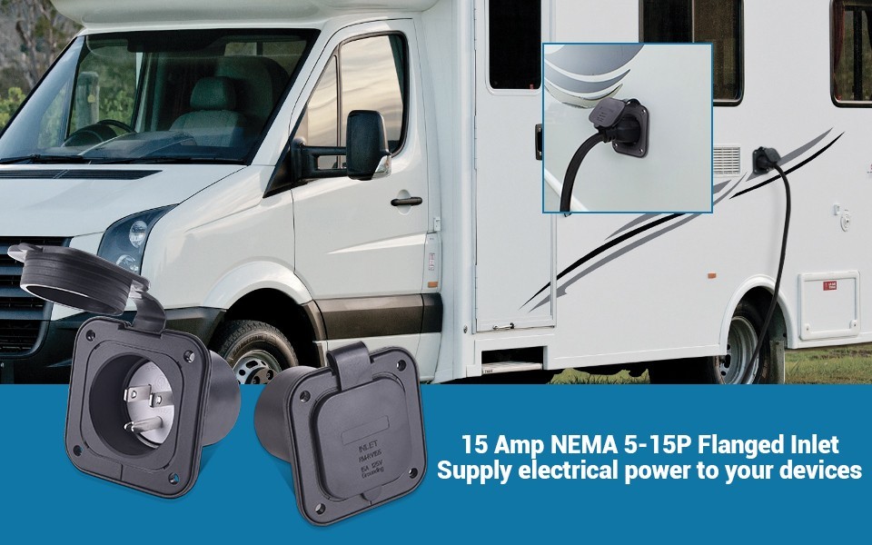 125V AC Port Shore 15A Power Plug Electrical Outlet Flanged Inlets for RV Boat