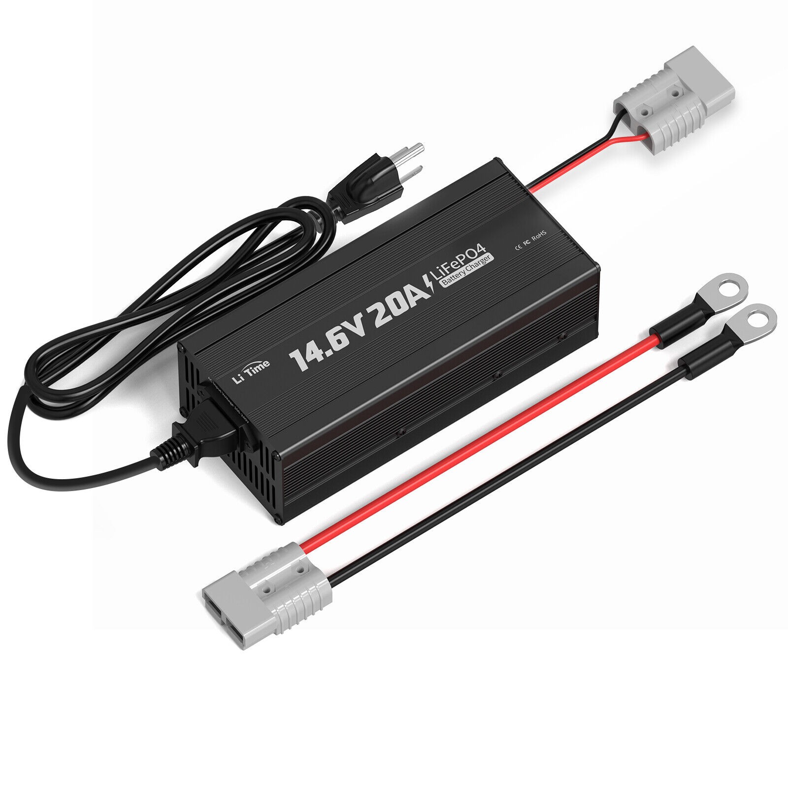 LiTime 14.6V 20A AC-DC Smart Charger for 12V Lithium LiFePO4 Battery-Refurbished
